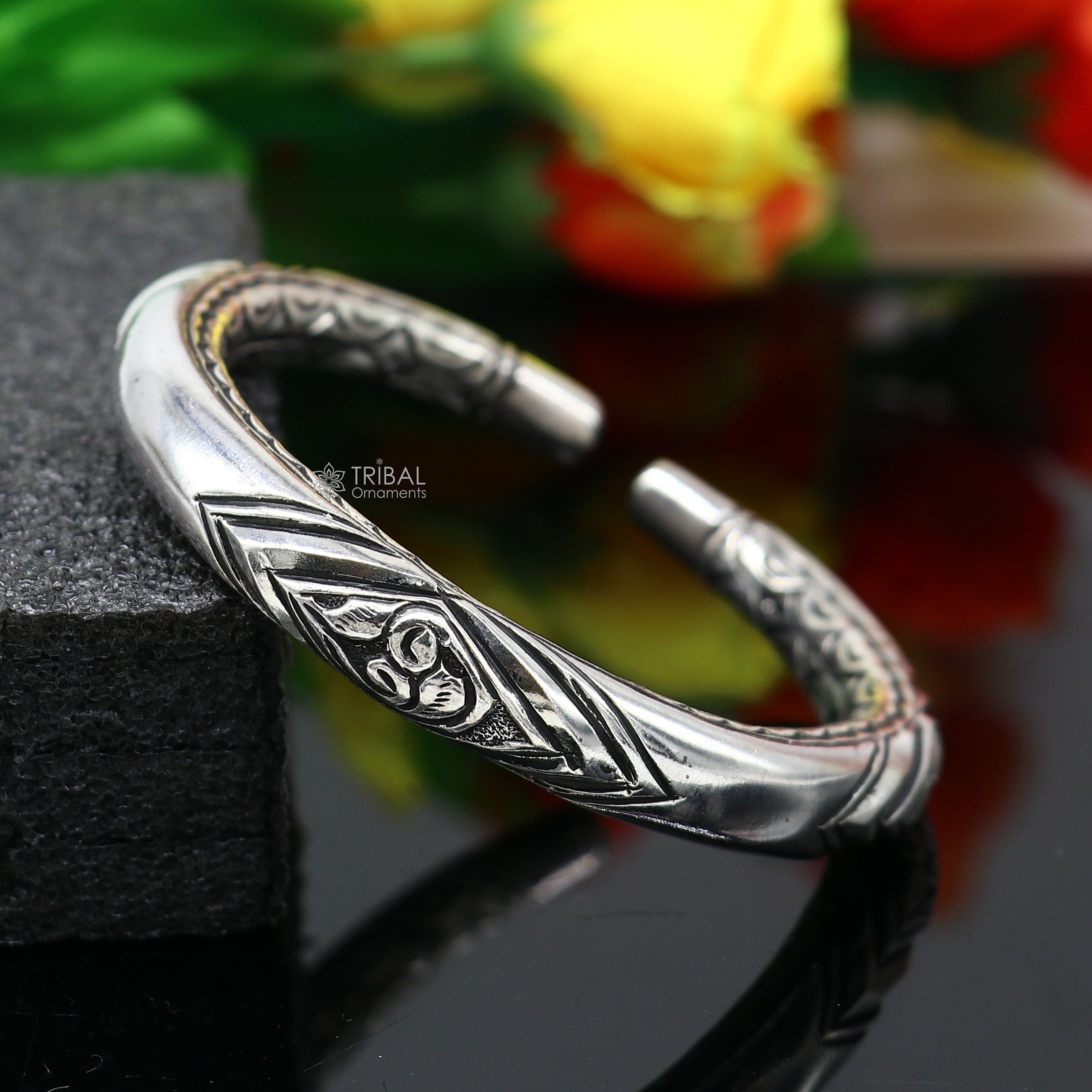 925 sterling silver amazing Waved style beaded bangle bracelet, excellent  custom made oxidized personalized bangles for belly dance nba275 | TRIBAL  ORNAMENTS