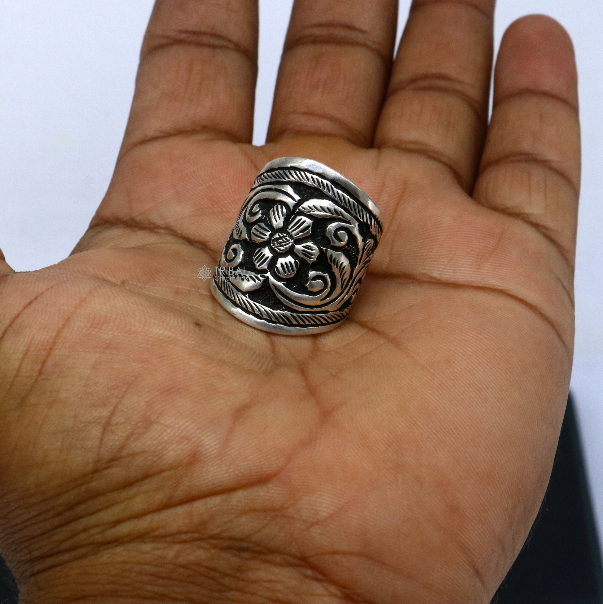 925 Sterling silver handmade gorgeous chitai work thumb/Finger rings band tribal temple ring adjustable band, for both girls and boy sr382 - TRIBAL ORNAMENTS