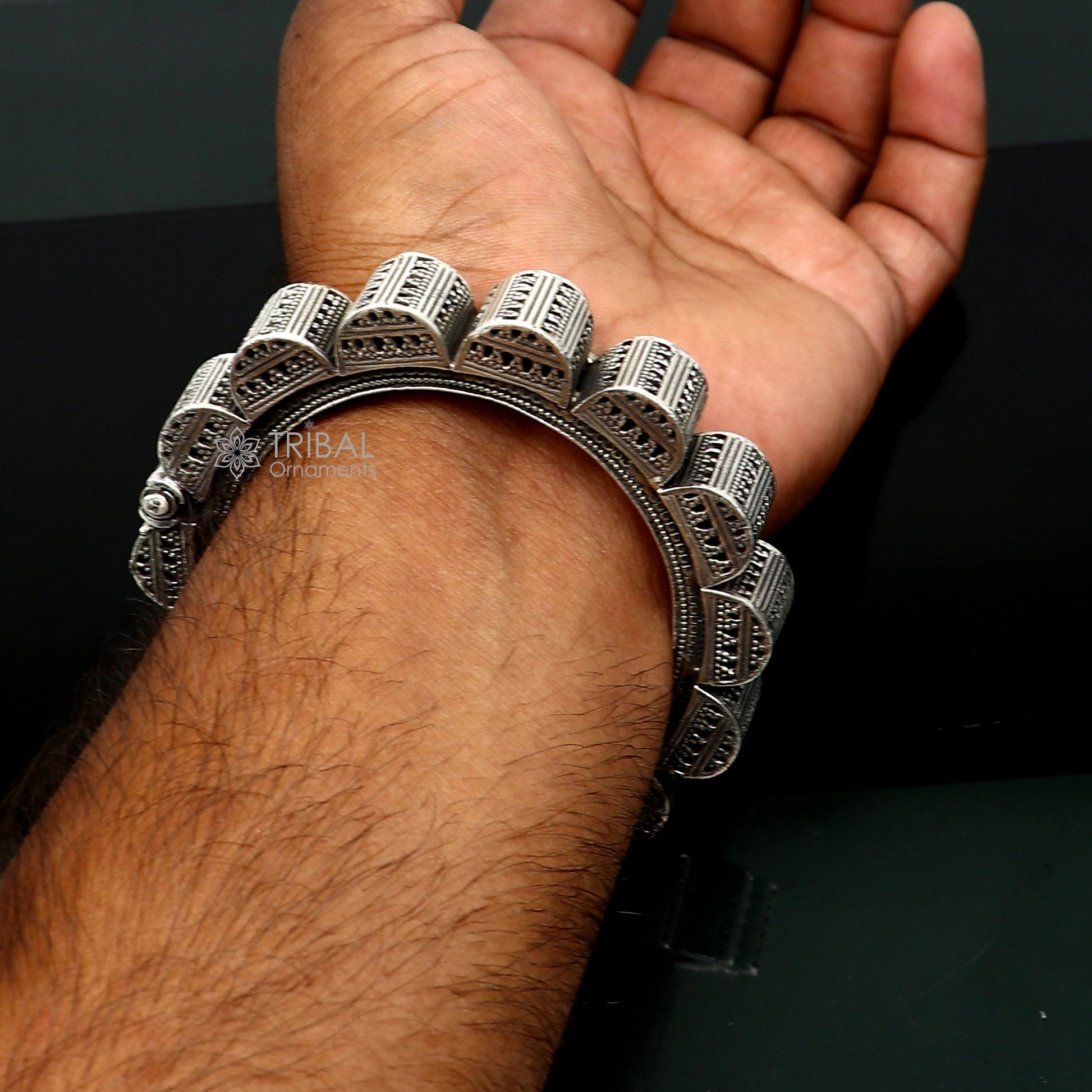 Vintage trendy style 925 sterling silver handmade unique tribal cultural bangle bracelet kada wedding tribal Navaratri dance jewelry nsk751 - TRIBAL ORNAMENTS