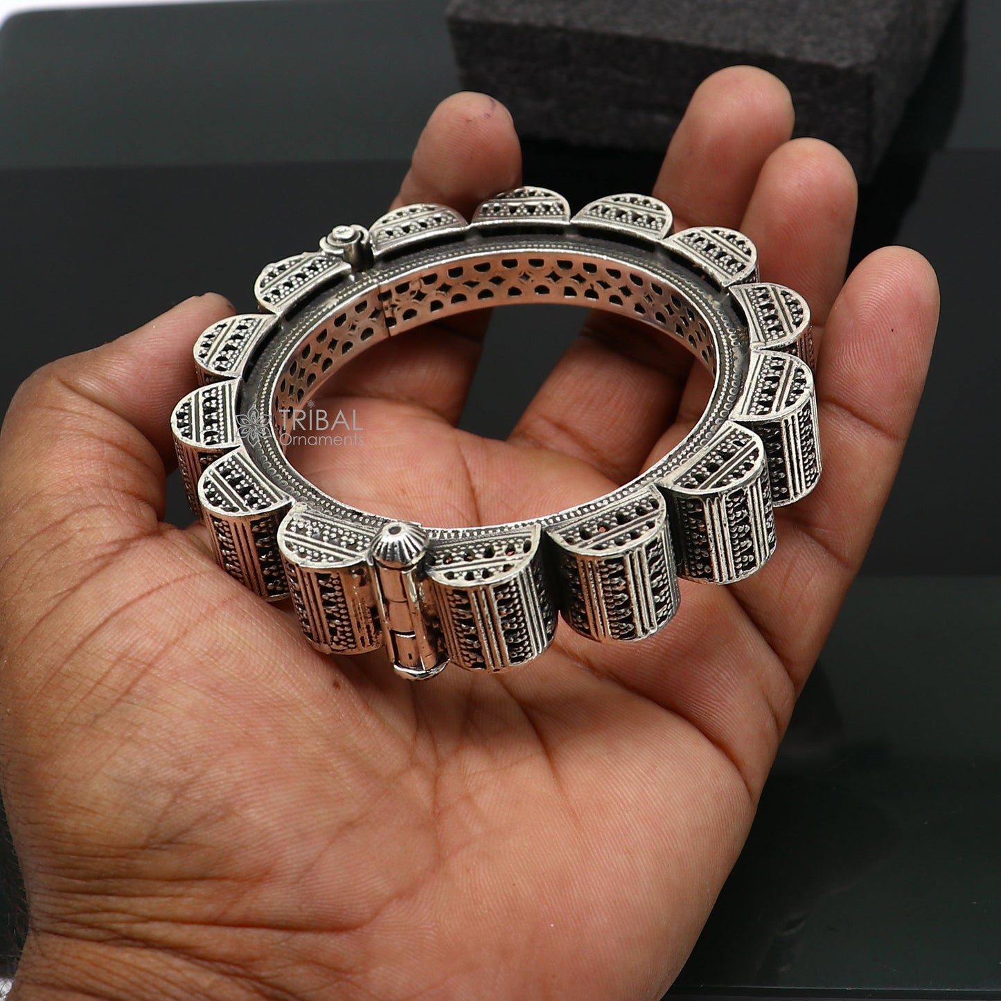 Vintage trendy style 925 sterling silver handmade unique tribal cultural bangle bracelet kada wedding tribal Navaratri dance jewelry nsk751 - TRIBAL ORNAMENTS