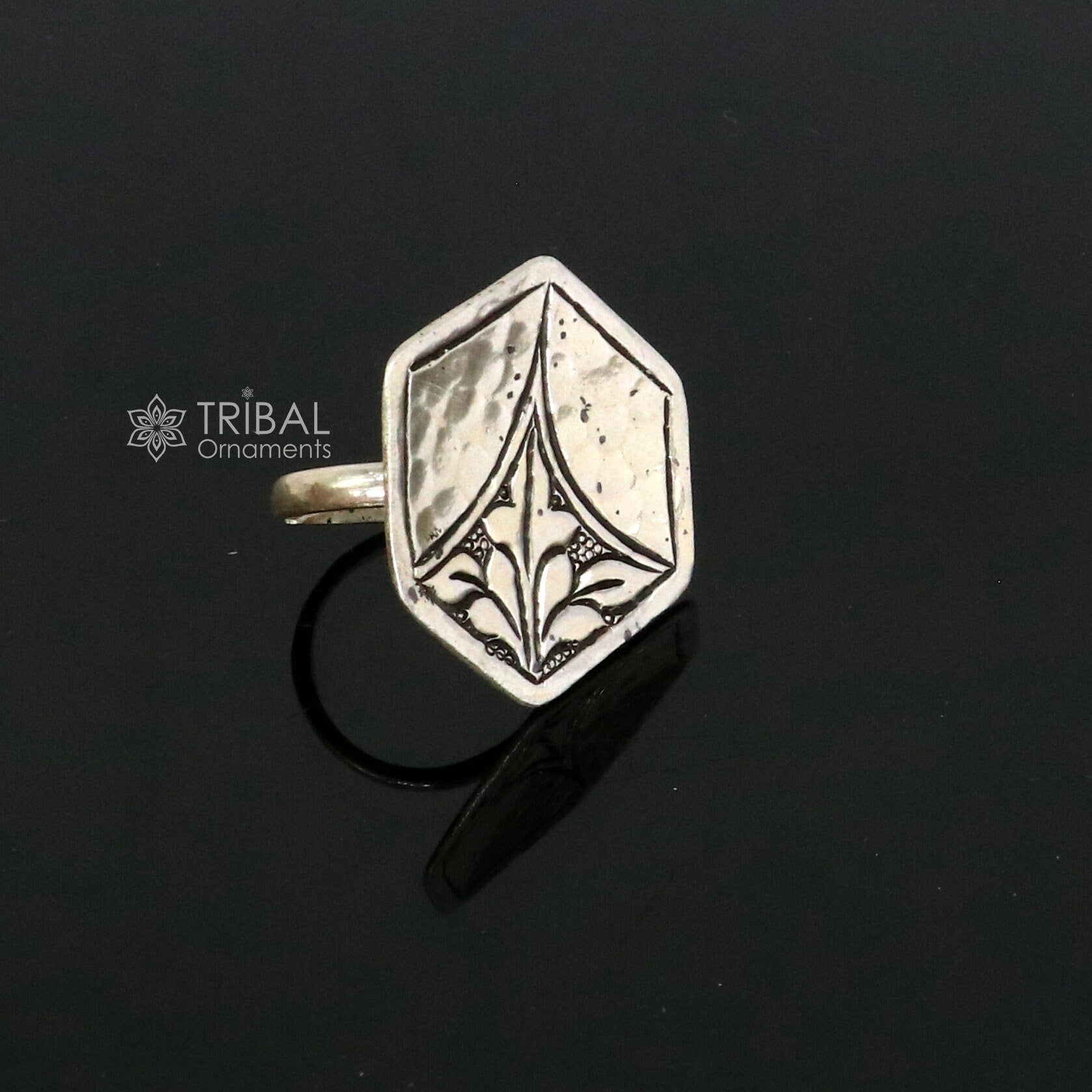 Amazing style Indian Classical cultural flower design 925 sterling silver adjustable ring, best tribal ethnic jewelry Navratri jewelry sr393 - TRIBAL ORNAMENTS