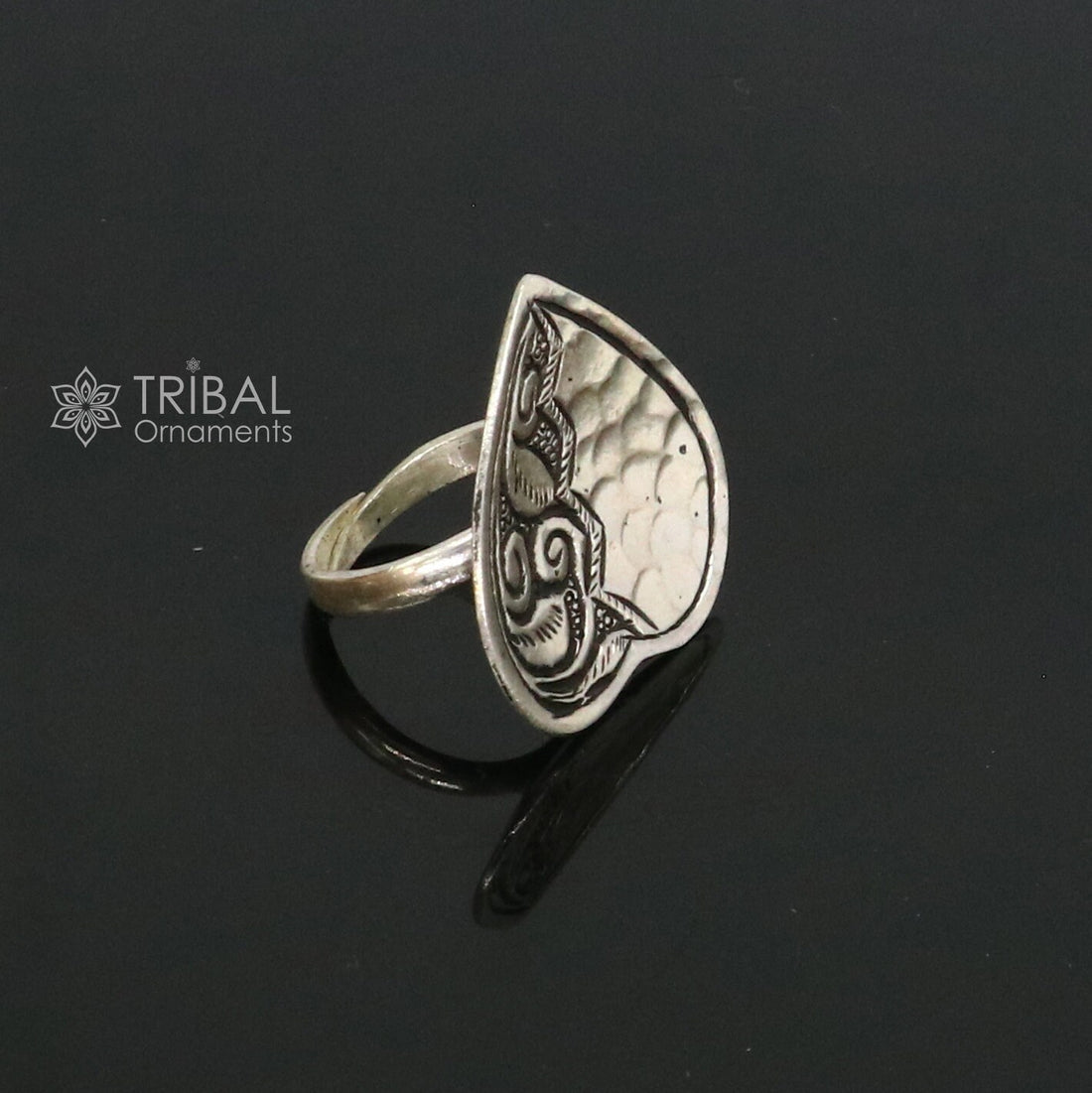 Heart shape Amazing Indian Classical cultural design 925 sterling silver adjustable ring, best tribal ethnic jewelry Navratri jewelry sr394 - TRIBAL ORNAMENTS