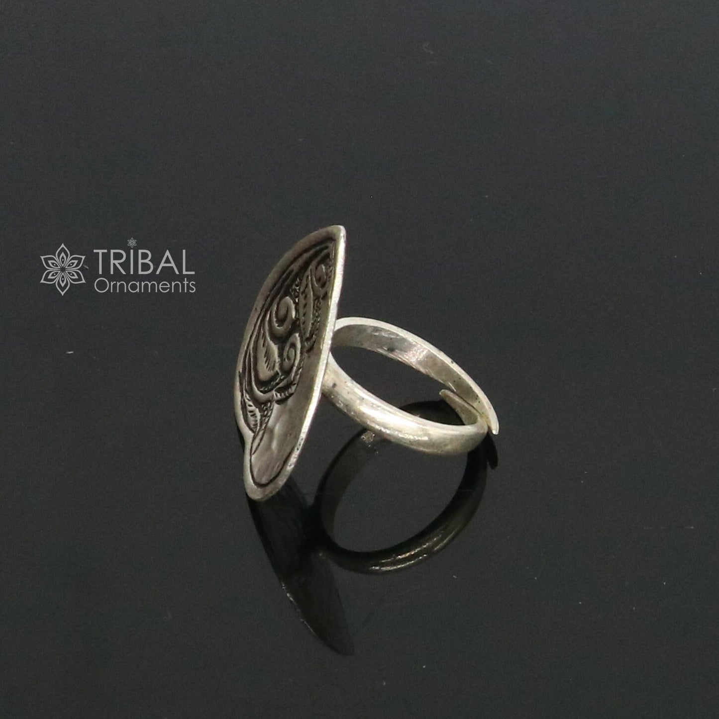 Heart shape Amazing Indian Classical cultural design 925 sterling silver adjustable ring, best tribal ethnic jewelry Navratri jewelry sr394 - TRIBAL ORNAMENTS