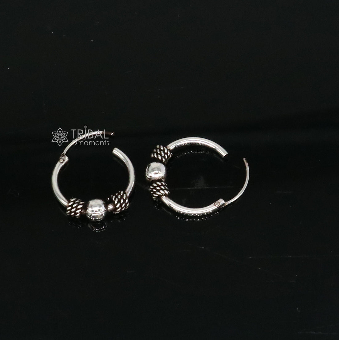 Traditional classical design stylish 925 sterling silver handmade hoops earrings bali ,pretty gifting bali tribal jewelry india s1214 - TRIBAL ORNAMENTS