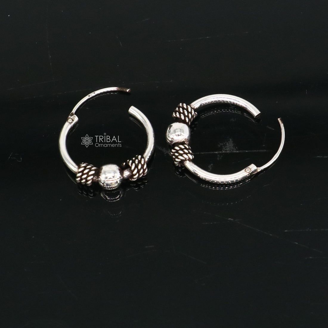 Traditional classical design stylish 925 sterling silver handmade hoops earrings bali ,pretty gifting bali tribal jewelry india s1214 - TRIBAL ORNAMENTS