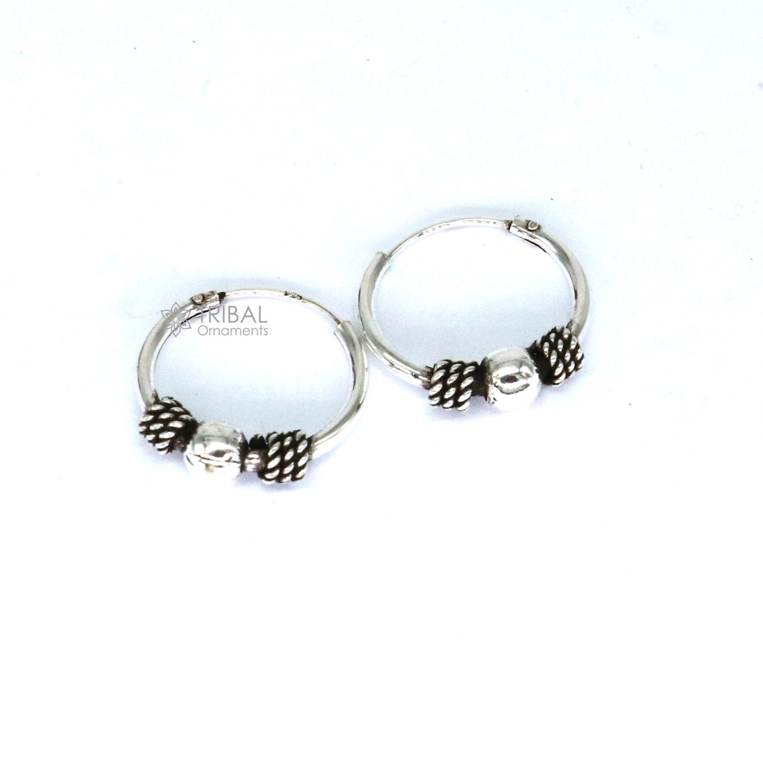 Traditional classical design stylish 925 sterling silver handmade hoops earrings bali ,pretty gifting bali tribal jewelry india s1214 - TRIBAL ORNAMENTS