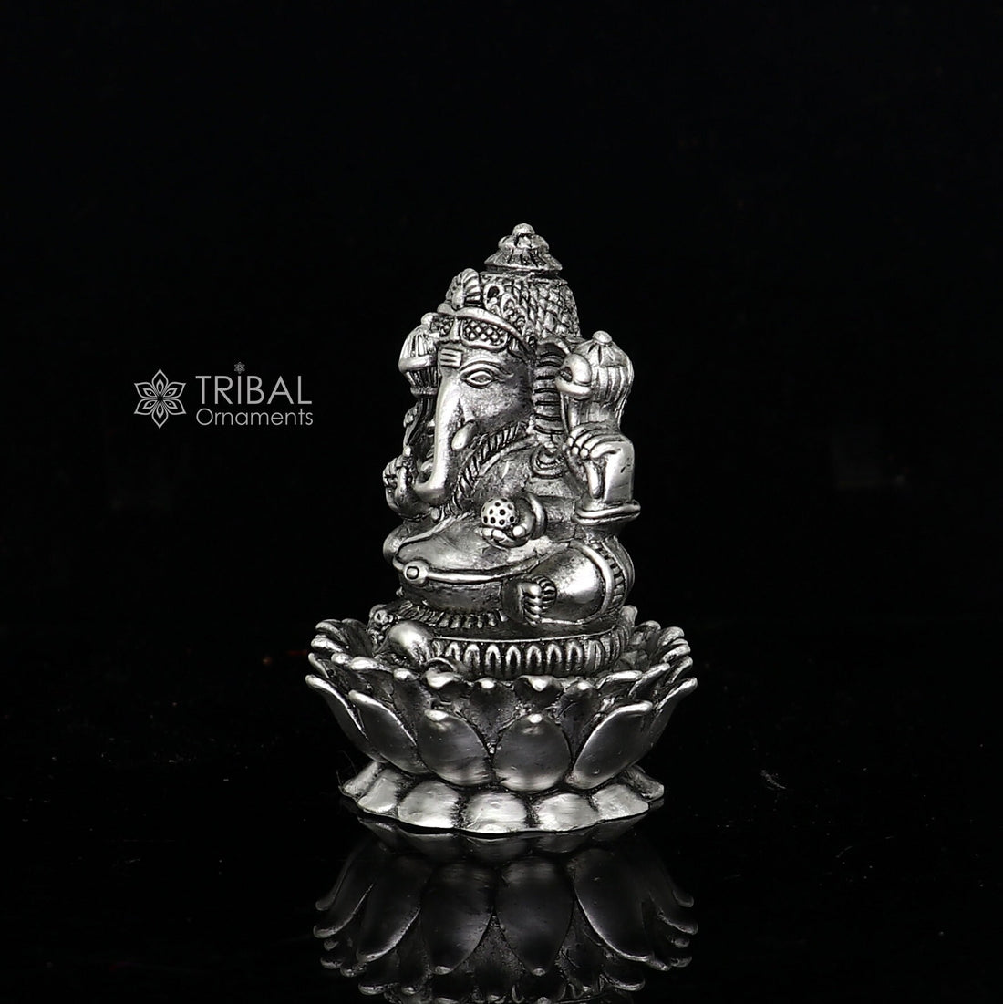 925 Sterling silver Lord Ganesh Idol, Pooja Articles, Silver Idols Figurine, handcrafted Ganesha statue sculpture Diwali puja gift art668 - TRIBAL ORNAMENTS