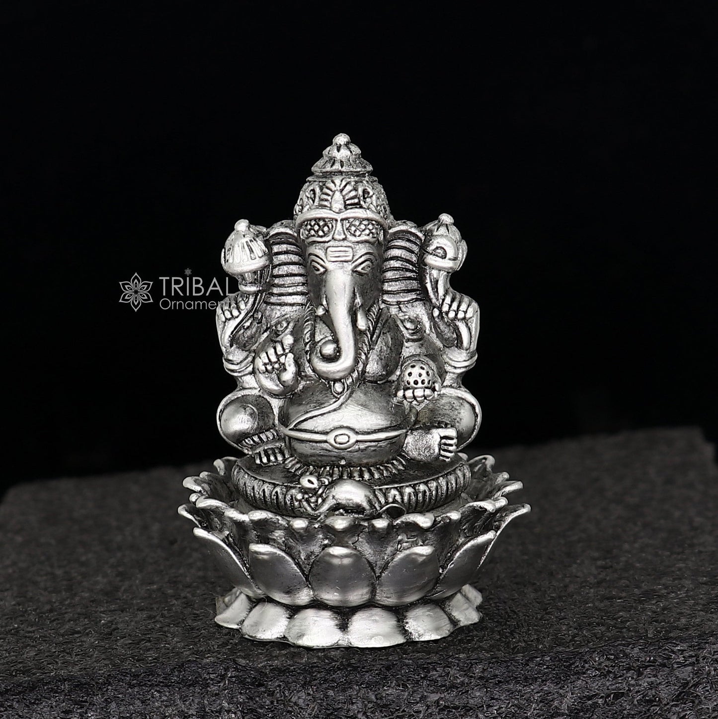 925 Sterling silver Lord Ganesh Idol, Pooja Articles, Silver Idols Figurine, handcrafted Ganesha statue sculpture Diwali puja gift art668 - TRIBAL ORNAMENTS