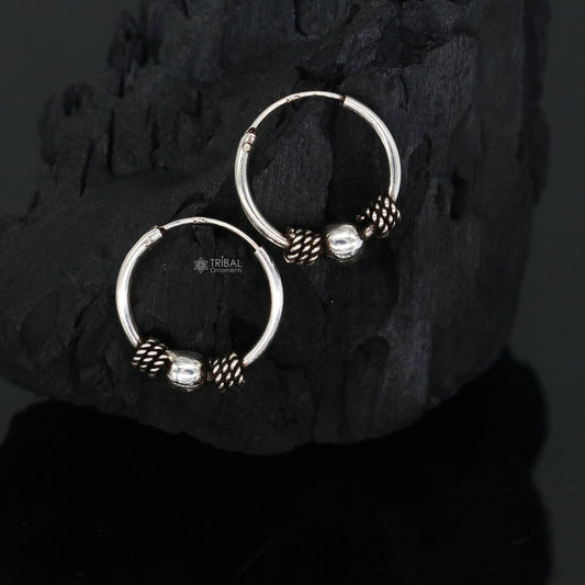 Traditional classical design stylish 925 sterling silver handmade hoops earrings bali ,pretty gifting bali tribal jewelry india s1214 - TRIBAL ORNAMENTS