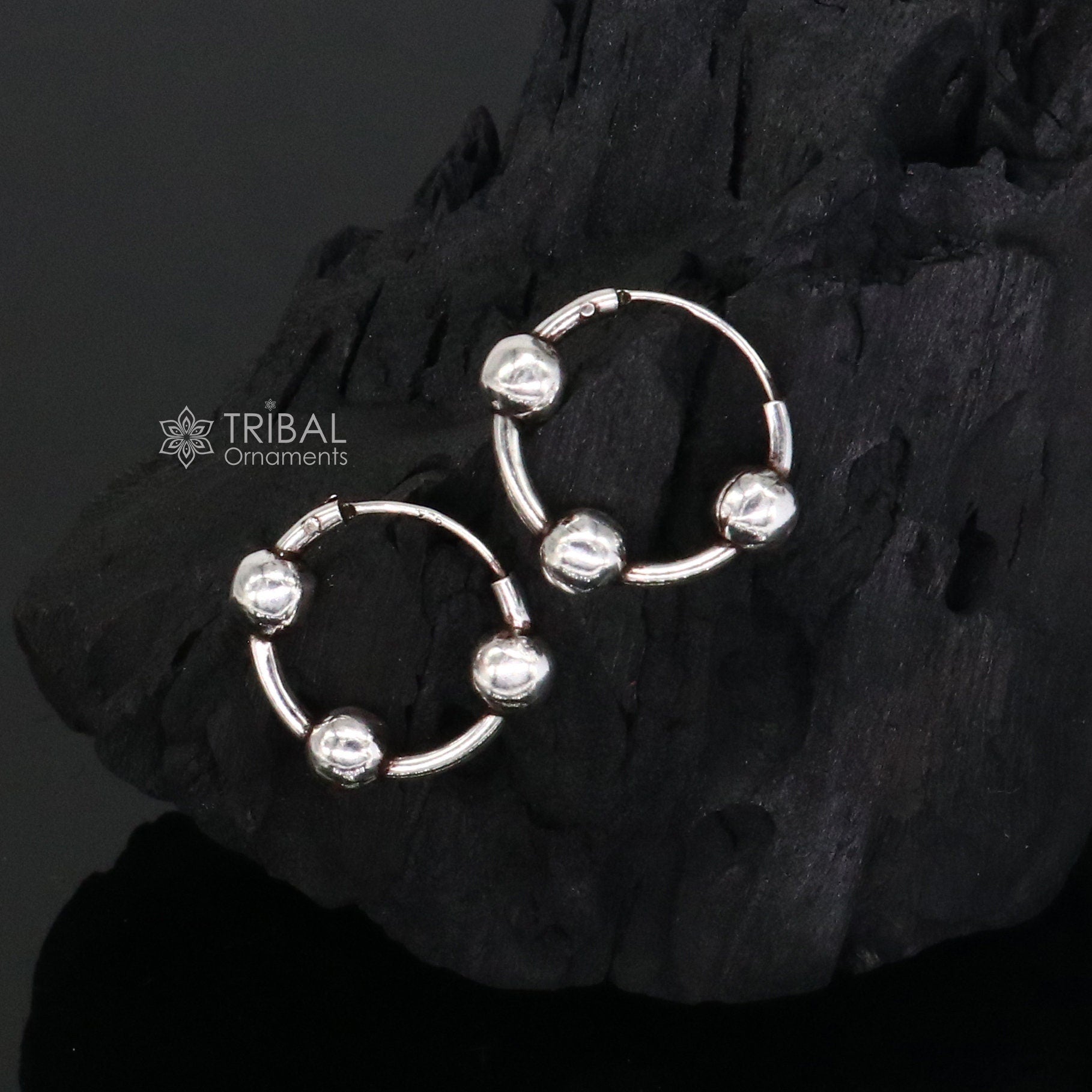Exclusive new fancy stylish small  925 sterling silver handmade hoops earrings bali ,pretty gifting bali tribal jewelry india s1216 - TRIBAL ORNAMENTS