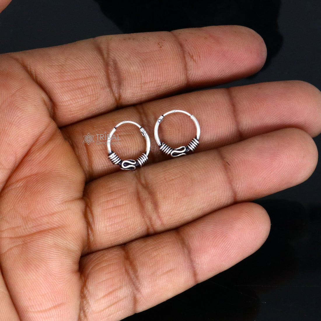 Amazing Cultural new fancy stylish small  925 sterling silver handmade hoops earrings bali ,pretty gifting bali tribal jewelry india s1217 - TRIBAL ORNAMENTS