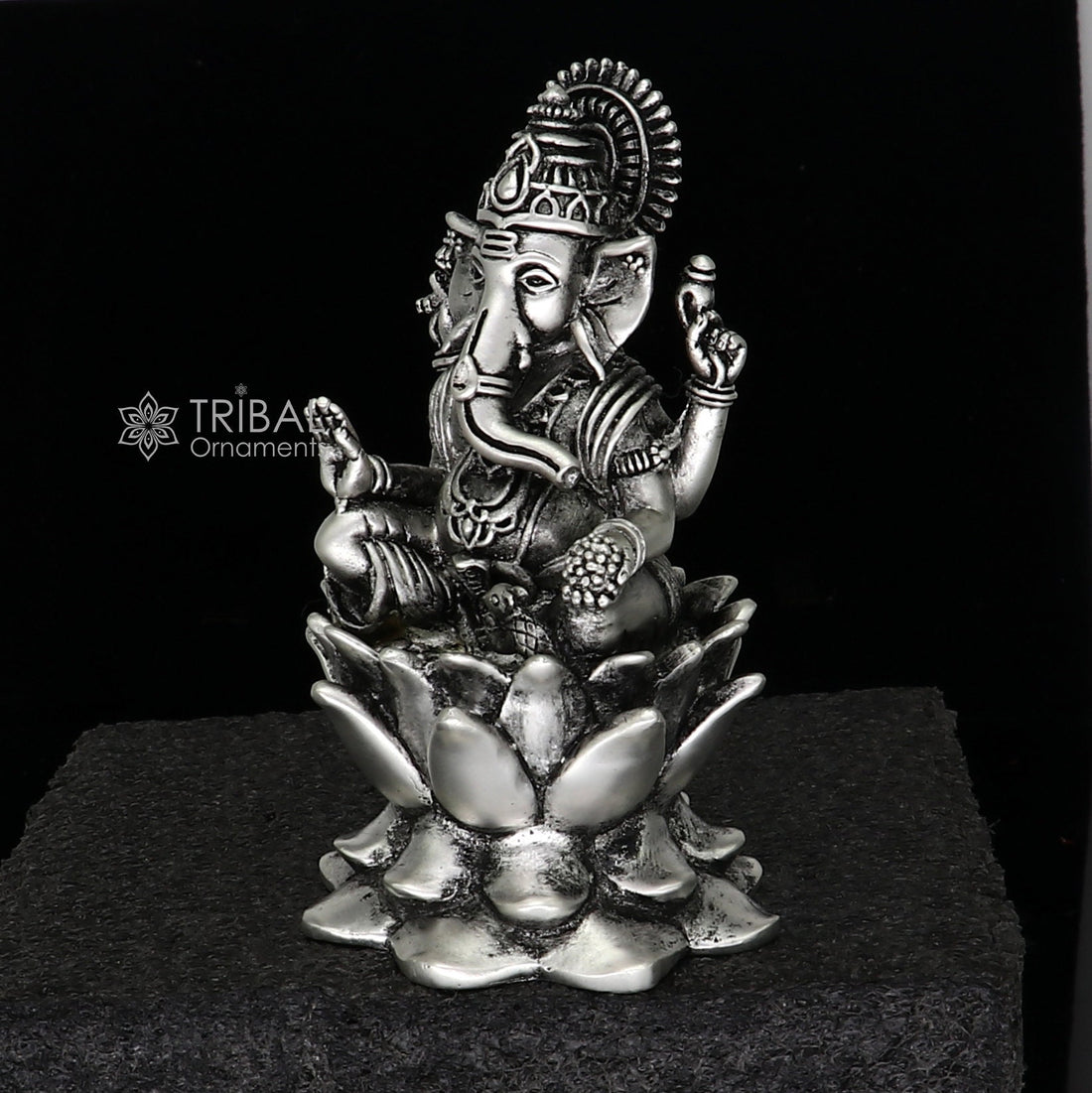 925 Sterling silver Lord Ganesh Idol, Pooja Articles, Silver Idols Figurine, handcrafted Ganesha statue sculpture Diwali puja gift art669 - TRIBAL ORNAMENTS