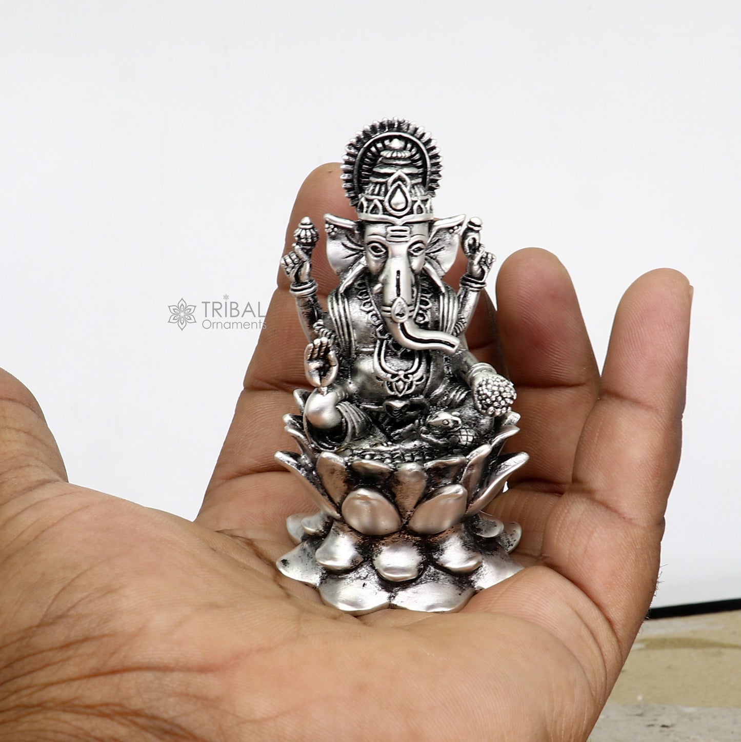 925 Sterling silver Lord Ganesh Idol, Pooja Articles, Silver Idols Figurine, handcrafted Ganesha statue sculpture Diwali puja gift art669 - TRIBAL ORNAMENTS