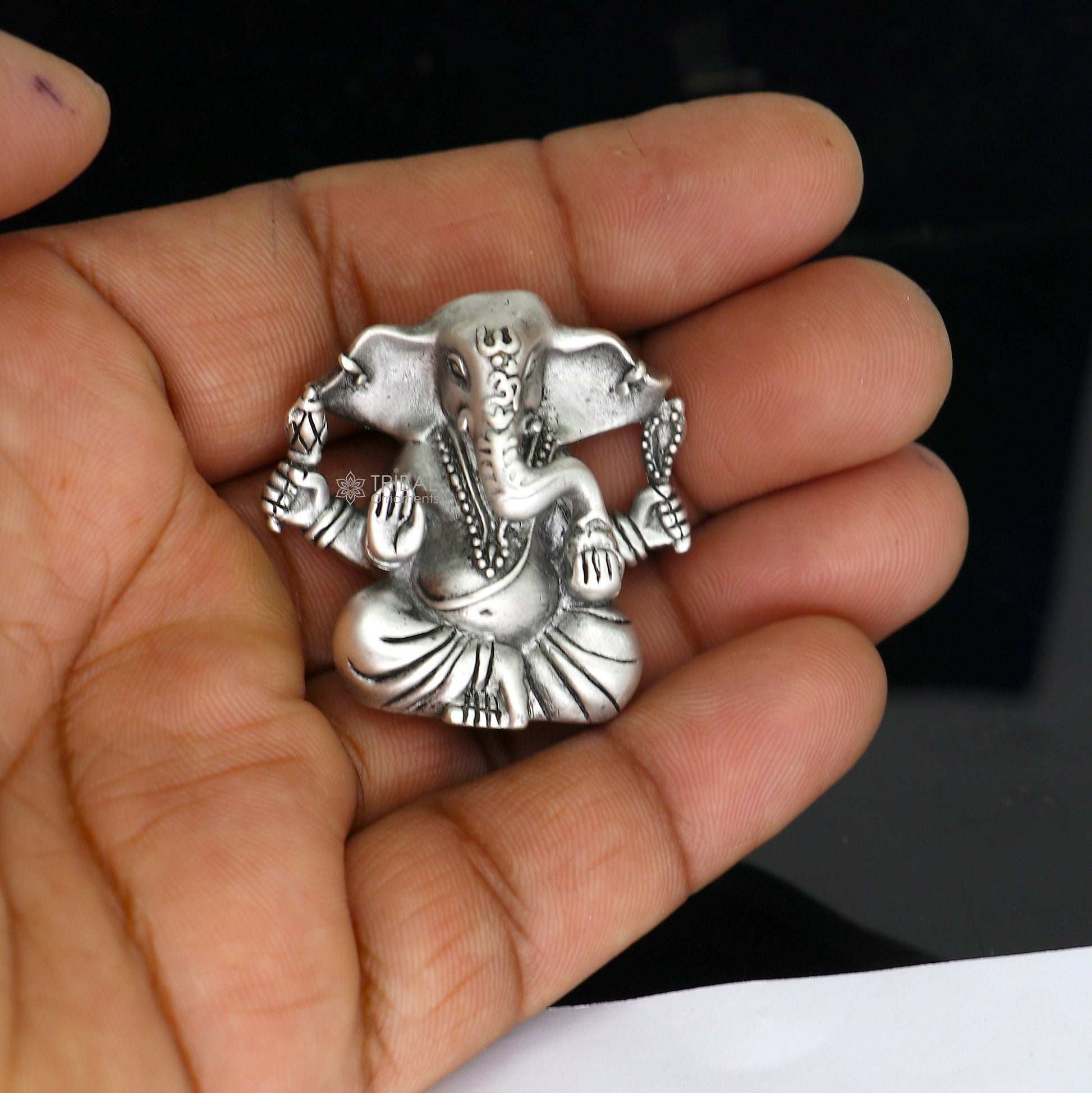 1.4" 925 Sterling silver handmade Hindu God Idol Ganesha statue, puja article figurine, home decor Diwali puja Divine silver article art679 - TRIBAL ORNAMENTS
