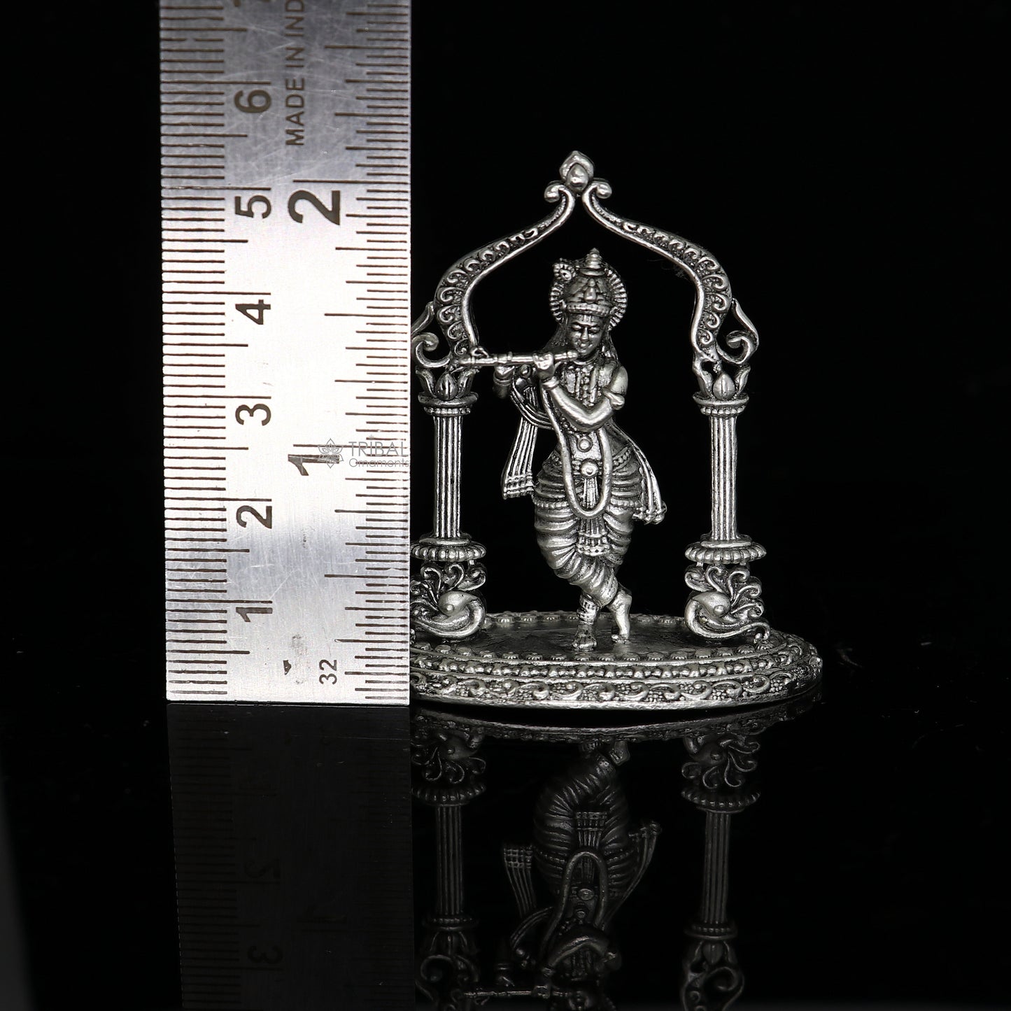 925 Sterling silver handmade Idols Lord Krishna with flute standing Statue figurine, puja articles divine decorative gift art688 - TRIBAL ORNAMENTS
