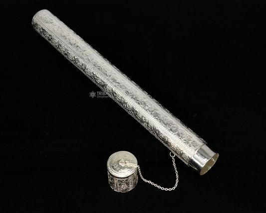 10" round shape design handmade 925 silver incense sticks box holder, Agarbatti  box trinket box fabulous royal puja temple article su01194 - TRIBAL ORNAMENTS