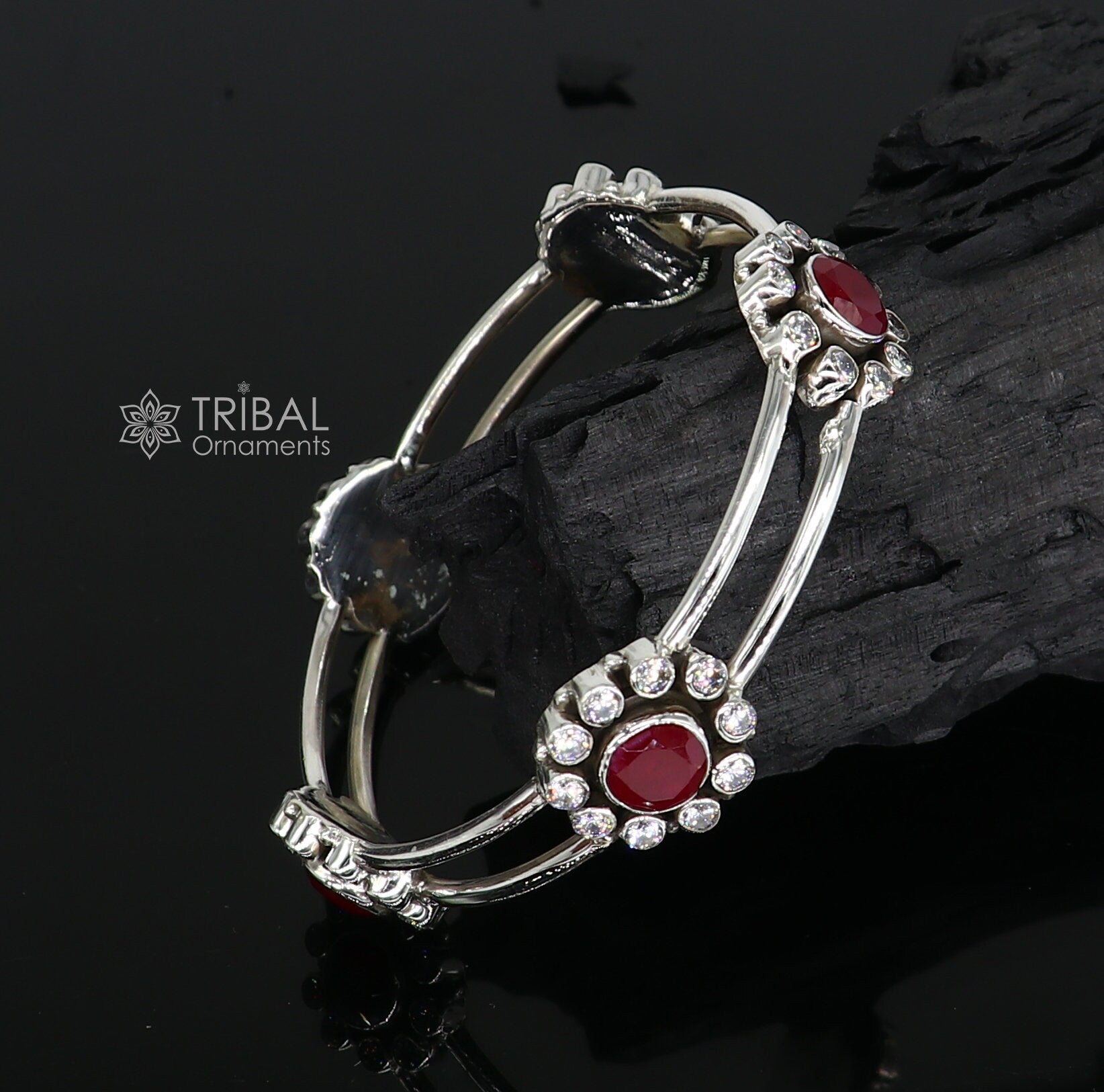 925 sterling silver handmade fabulous red cut stone bangle bracelet customized girl's women's beautiful stylish fancy jewelry nba410 - TRIBAL ORNAMENTS