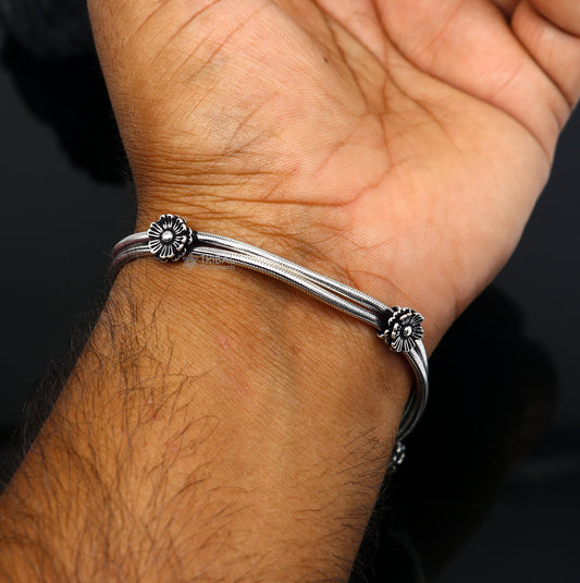 9" inches 925 sterling silver handmade snake chain customized 2 line men's bracelet, best wrist belt gift daily use jewelry SBR696 - TRIBAL ORNAMENTS