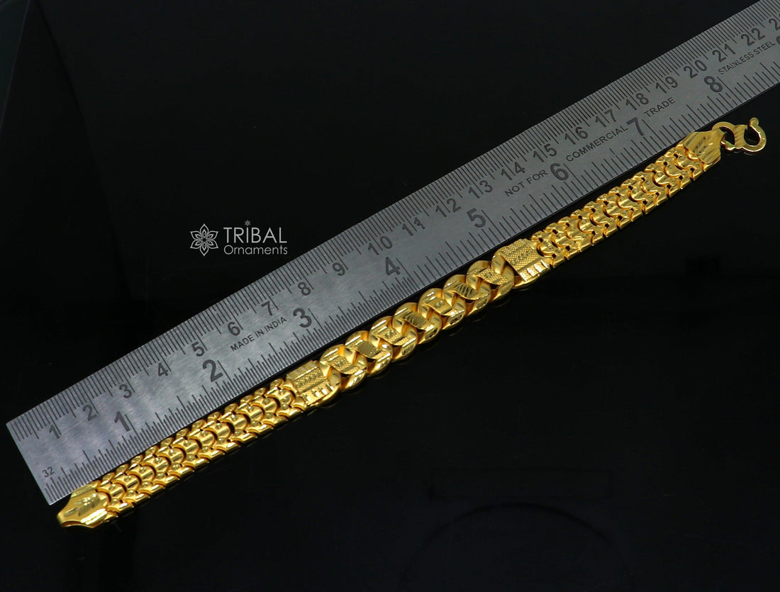 22 kt yellow gold handmade customized unique Fancy design stylish bracelet, best men's gifting for wedding functional jewelry gbr80 - TRIBAL ORNAMENTS