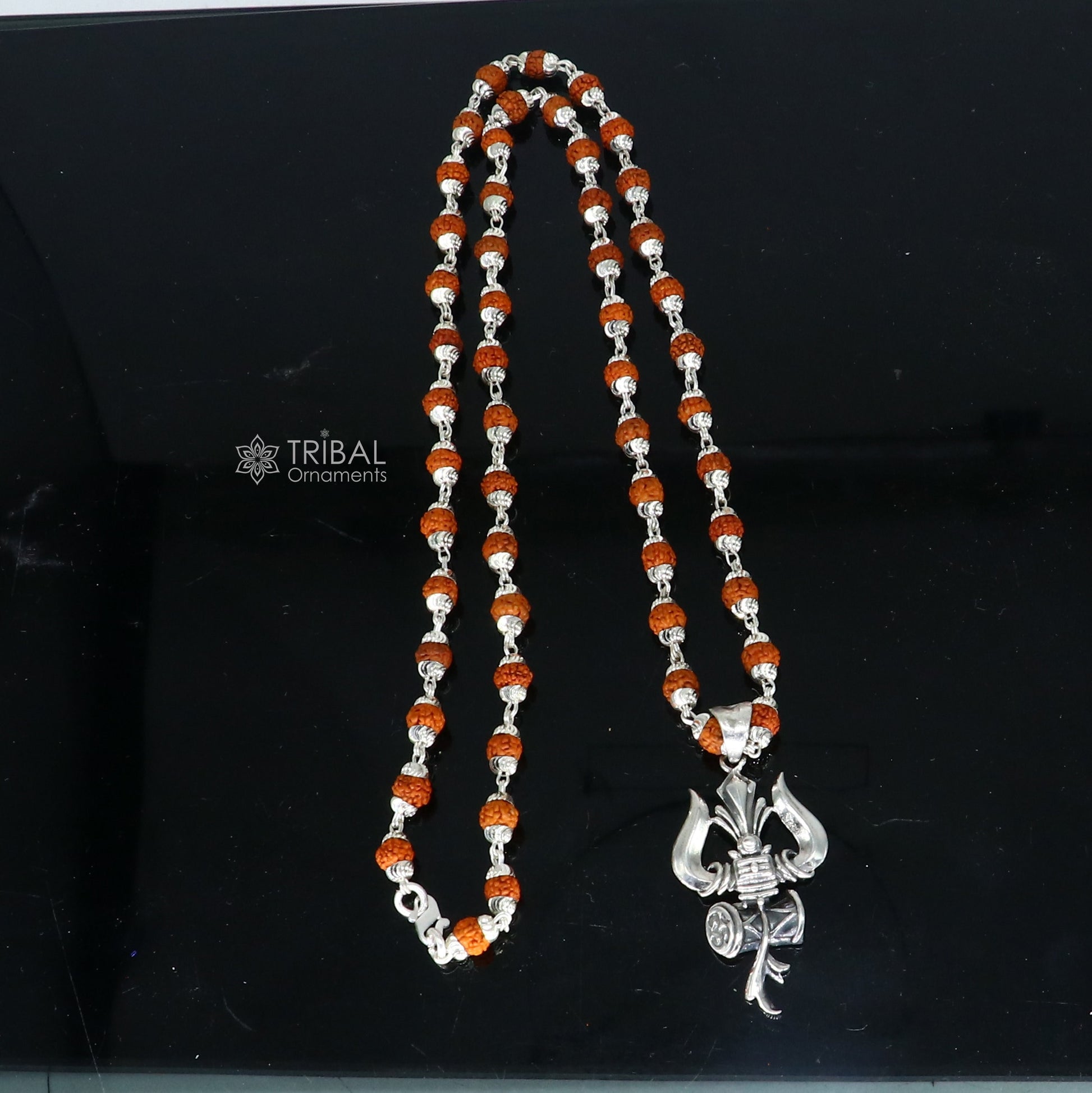 925 sterling silver handmade Divine Lord shiva trident pendant & Rudraksha chain, holy pendant protect from negative energy nsp757 - TRIBAL ORNAMENTS