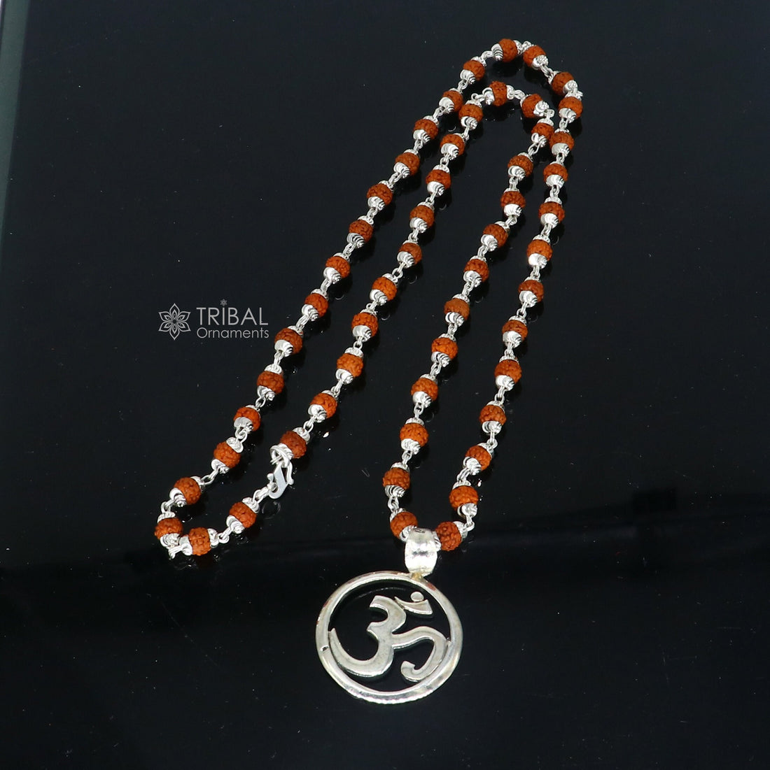 925 sterling silver handmade Divine Aum mantra pendant & Rudraksha chain, holy mantra pendant protect from negative energy nsp758 - TRIBAL ORNAMENTS