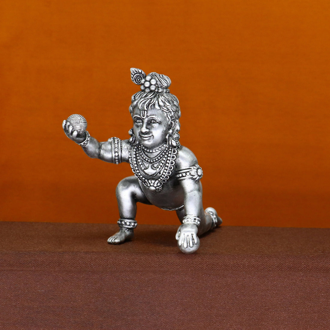 925 Sterling silver Idol Krishna Bal Gopal crawling Krishna statue figurine, silver baby Krishna laddu Gopal sculpture article  art698 - TRIBAL ORNAMENTS
