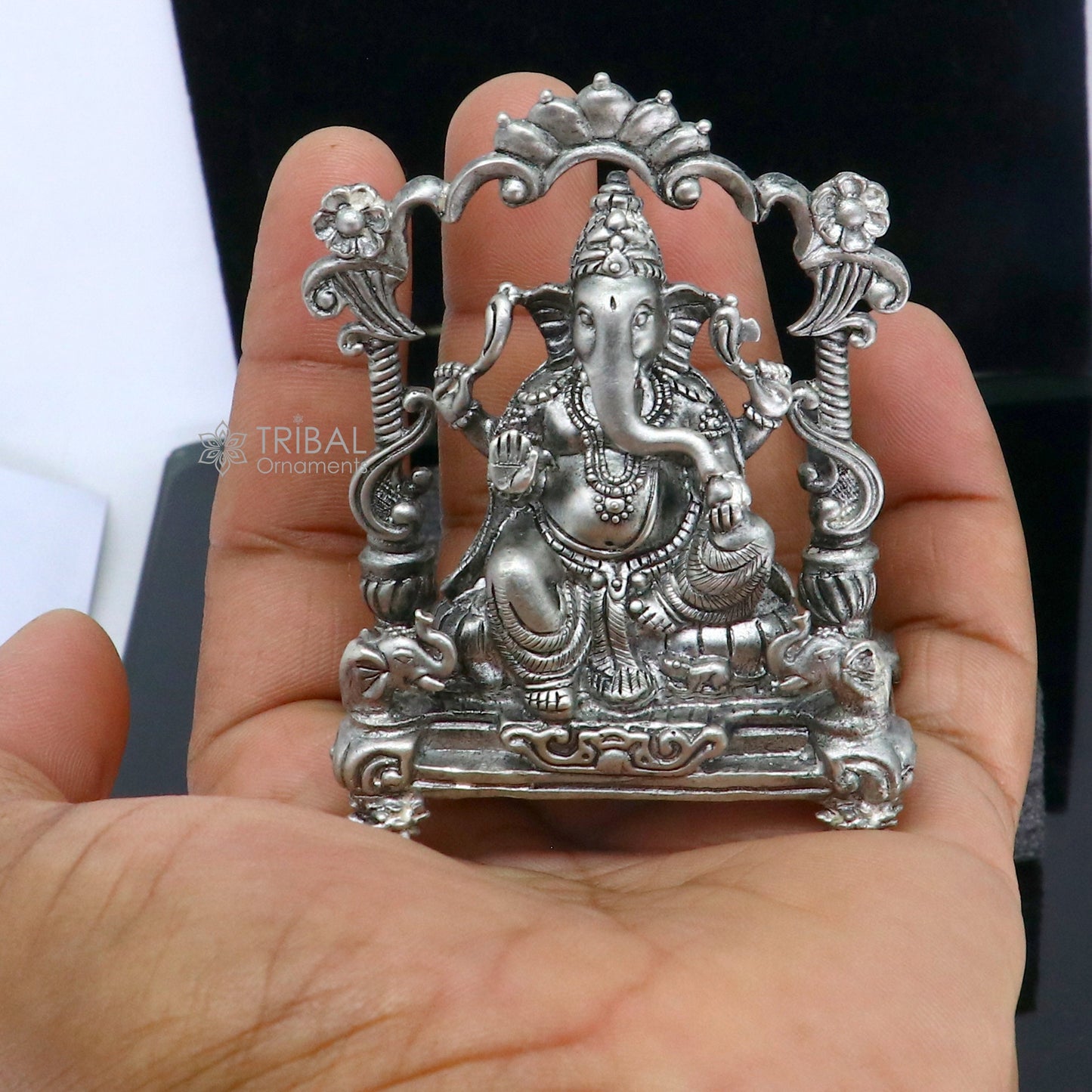 2.9" 925 Sterling silver handmade Idol lord Ganesh statue, Lord Ganesha known for his wisdom, ability to remove obstacles diwali gift art699 - TRIBAL ORNAMENTS