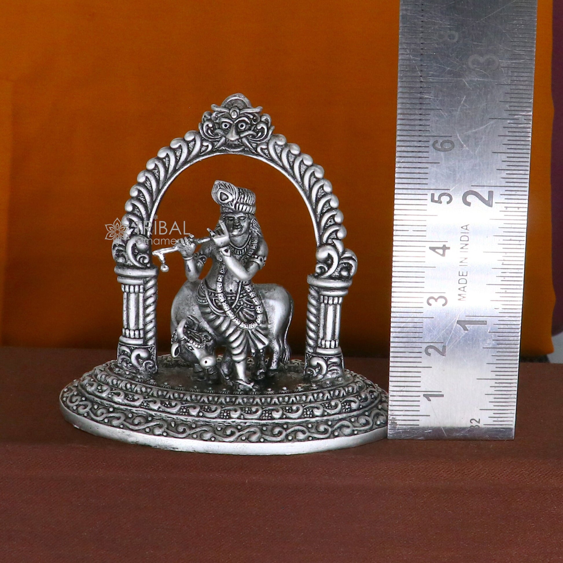 925 sterling silver Exclusive divine Hindu idol Krishna with cow Pendant, amazing design stunning figurine gifting puja articles art701 - TRIBAL ORNAMENTS