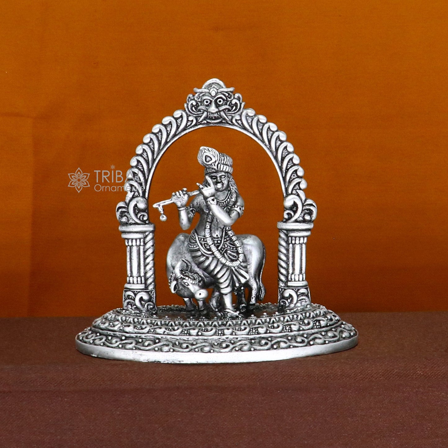 925 sterling silver Exclusive divine Hindu idol Krishna with cow Pendant, amazing design stunning figurine gifting puja articles art701 - TRIBAL ORNAMENTS