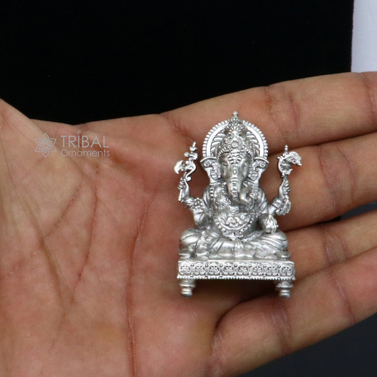 2" 925 Sterling silver handmade God Ganesha statue, puja article figurine, Diwali puja Divine silver article of prosperity and wealth art708 - TRIBAL ORNAMENTS