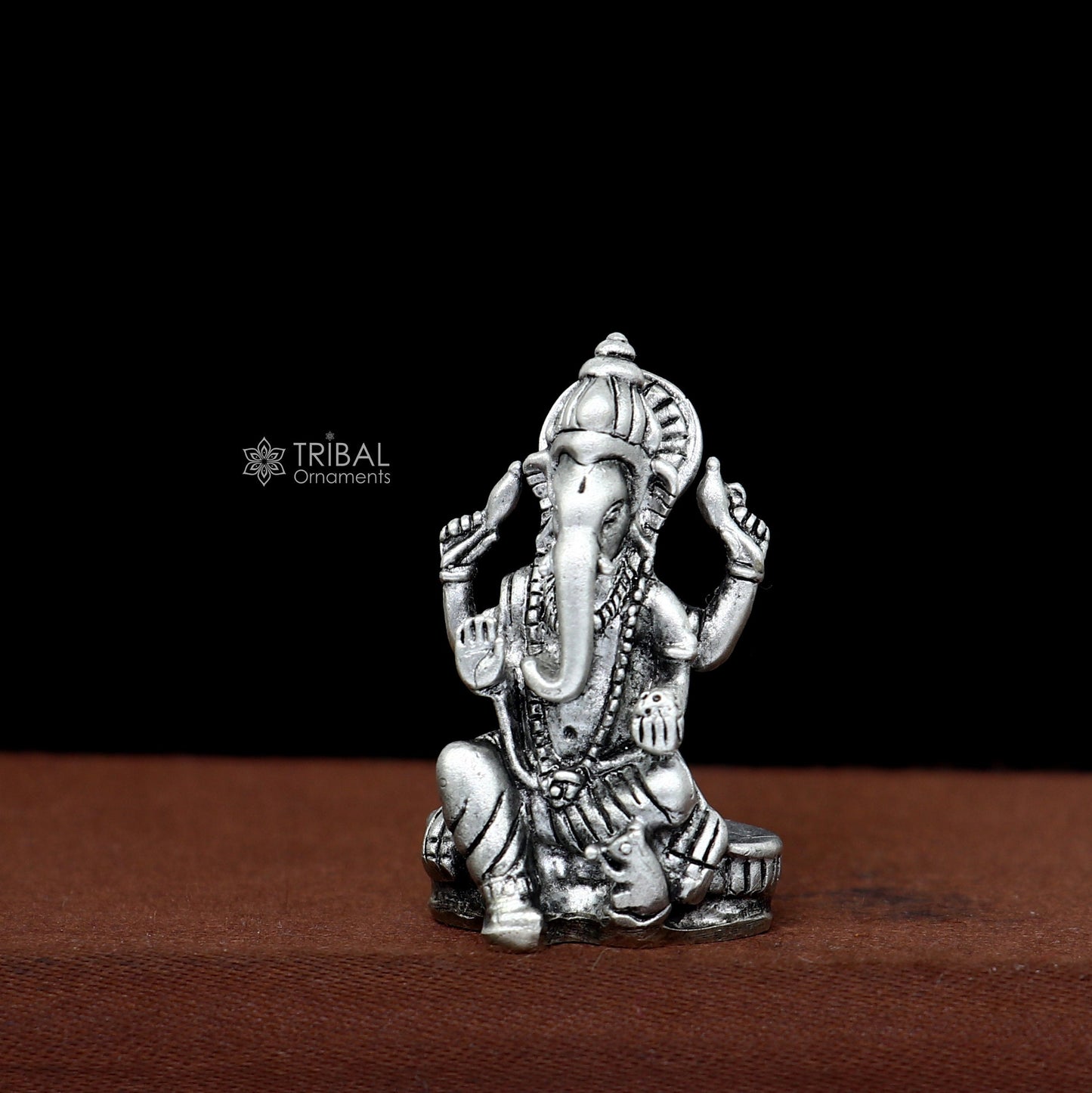 Divine 1.2" 925 Sterling silver God Ganesha statue puja article figurine, Diwali puja Divine silver article of prosperity& wealth art712 - TRIBAL ORNAMENTS