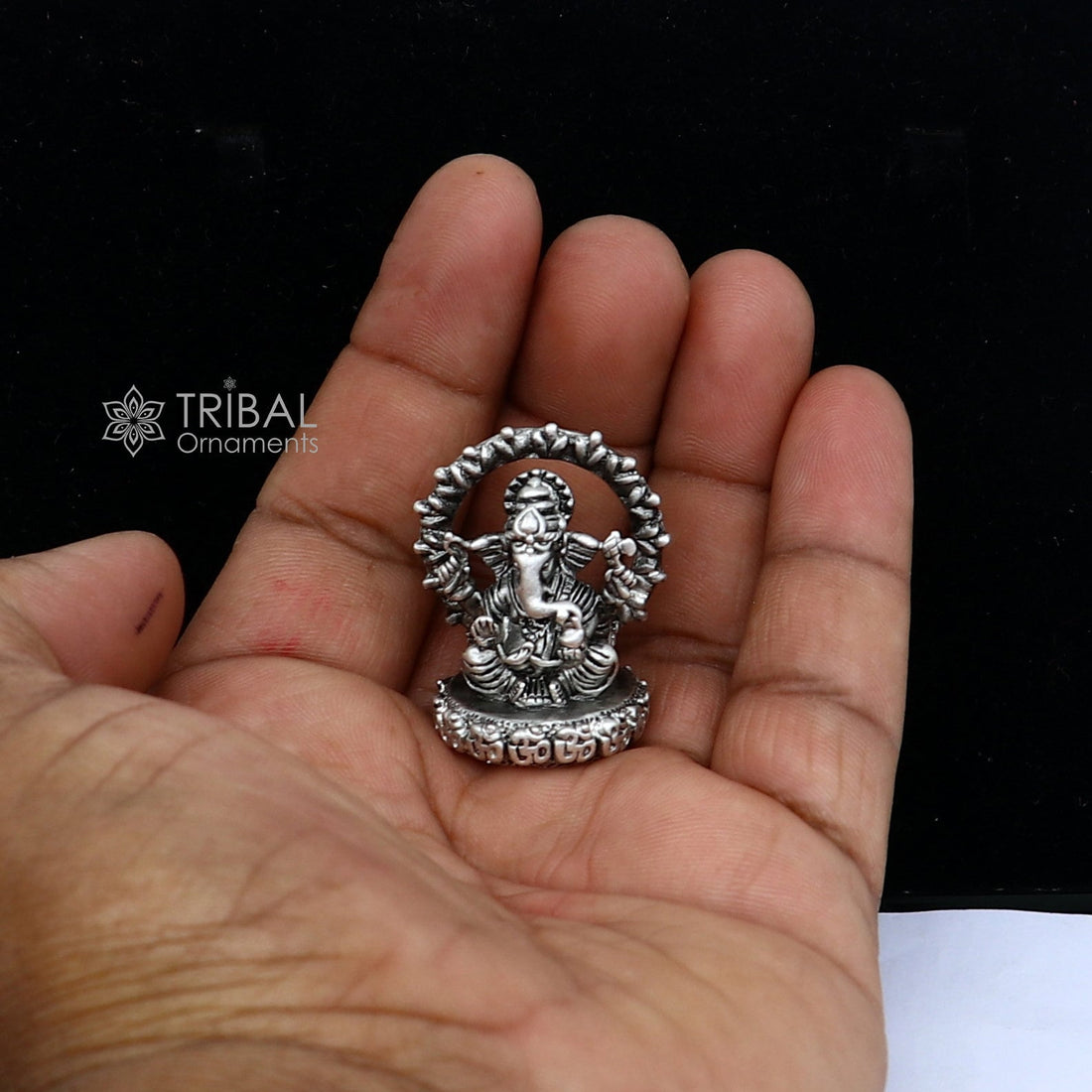 Divine 1.2" 925 Sterling silver God Ganesha statue puja article figurine, Diwali puja Divine silver article of prosperity& wealth art713 - TRIBAL ORNAMENTS