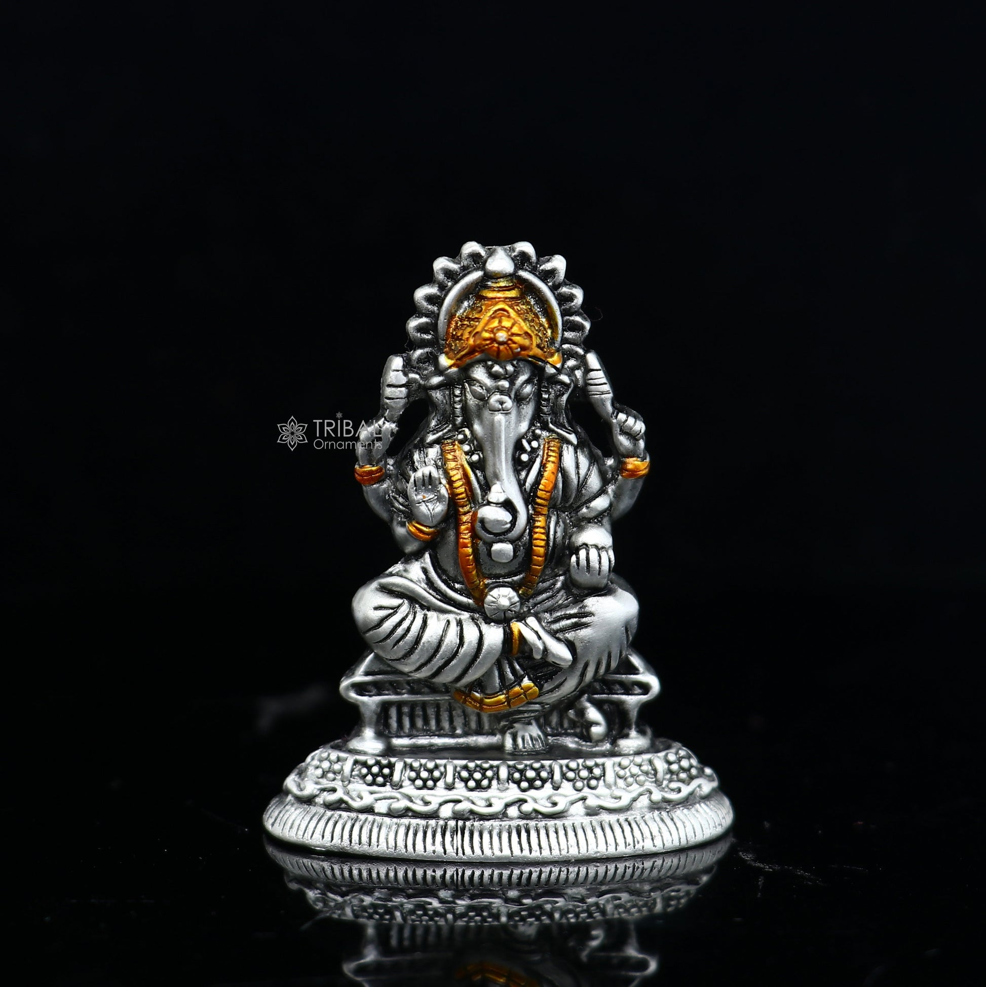 1.6" 925 Sterling silver lord Ganesha divine statue puja article figurine, Diwali puja Divine silver article of prosperity& wealth art715 - TRIBAL ORNAMENTS