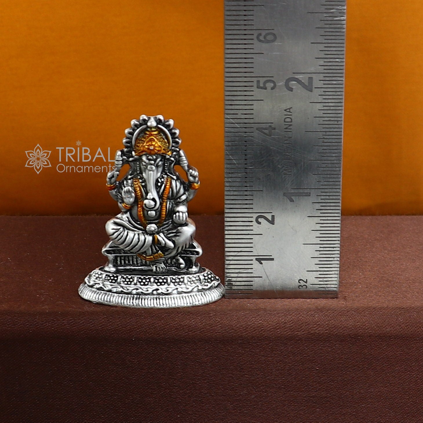 1.6" 925 Sterling silver lord Ganesha divine statue puja article figurine, Diwali puja Divine silver article of prosperity& wealth art715 - TRIBAL ORNAMENTS