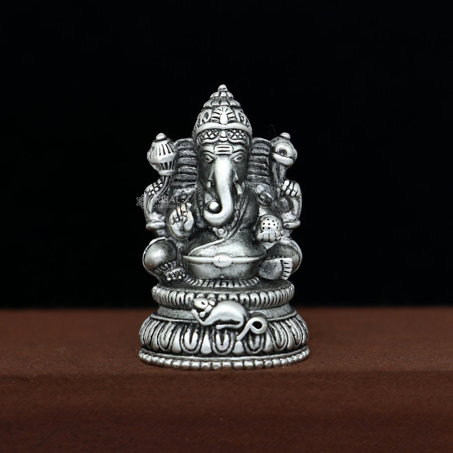 1.5" 925 Sterling silver lord Ganesha with mushak puja article figurine, Diwali puja Divine silver article of prosperity& wealth art716 - TRIBAL ORNAMENTS