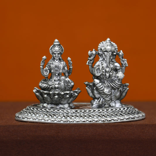 1.2" 925 Sterling silver Lakshmi and Ganesha statue, puja article figurine, Diwali puja brings joy, hope, and wealth to the owners art718 - TRIBAL ORNAMENTS