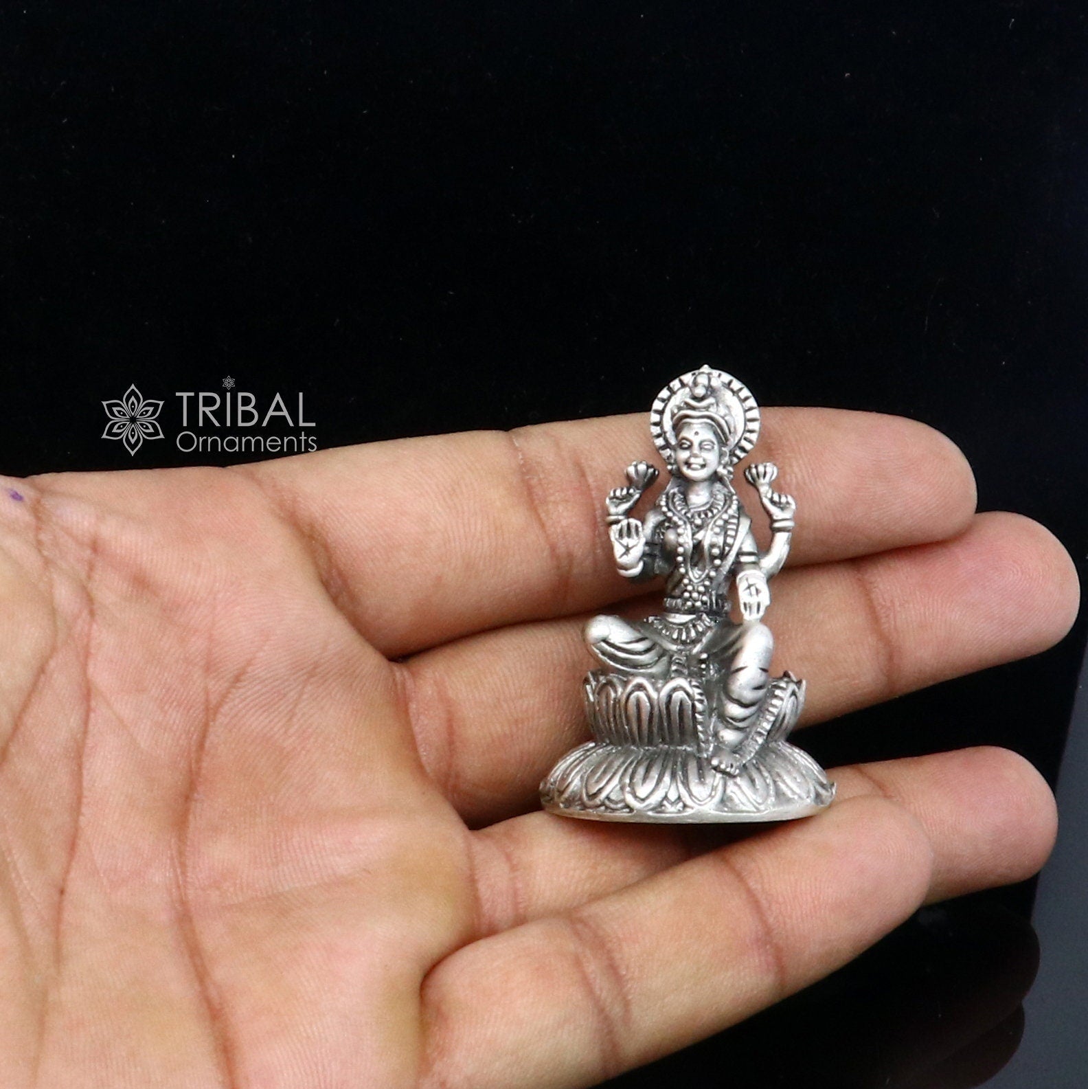 925 Sterling silver Lakshmi and Ganesha Kamlasan statue figurine, puja article Diwali puja brings joy, hope, and wealth to the owners art719 - TRIBAL ORNAMENTS