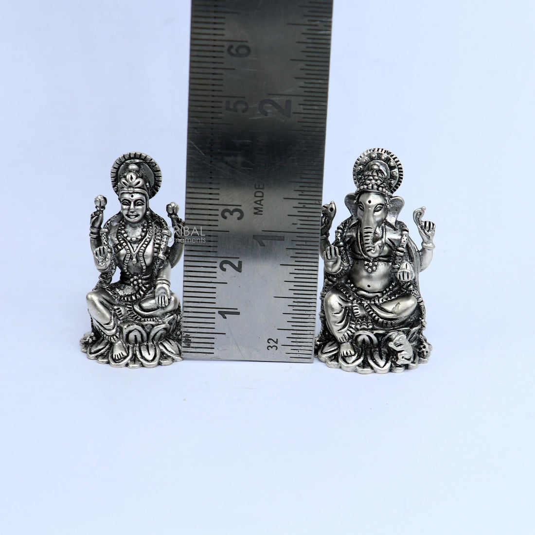 1.5" 925 Sterling silver Lakshmi and Ganesha statue, puja article figurine, Diwali puja brings joy, hope, and wealth to the owners art720 - TRIBAL ORNAMENTS