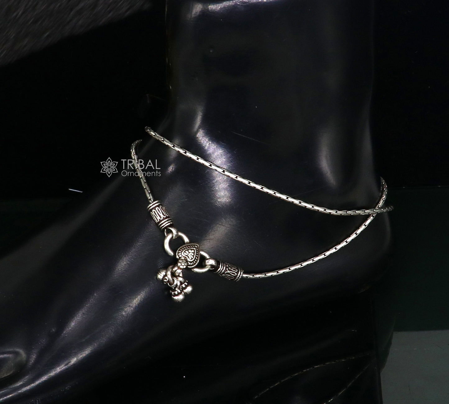 10.5" Vintage style plain chain anklet 925 sterling silver ankle bracelet, silver feet bracelet amazing belly dance jewelry ank592 - TRIBAL ORNAMENTS