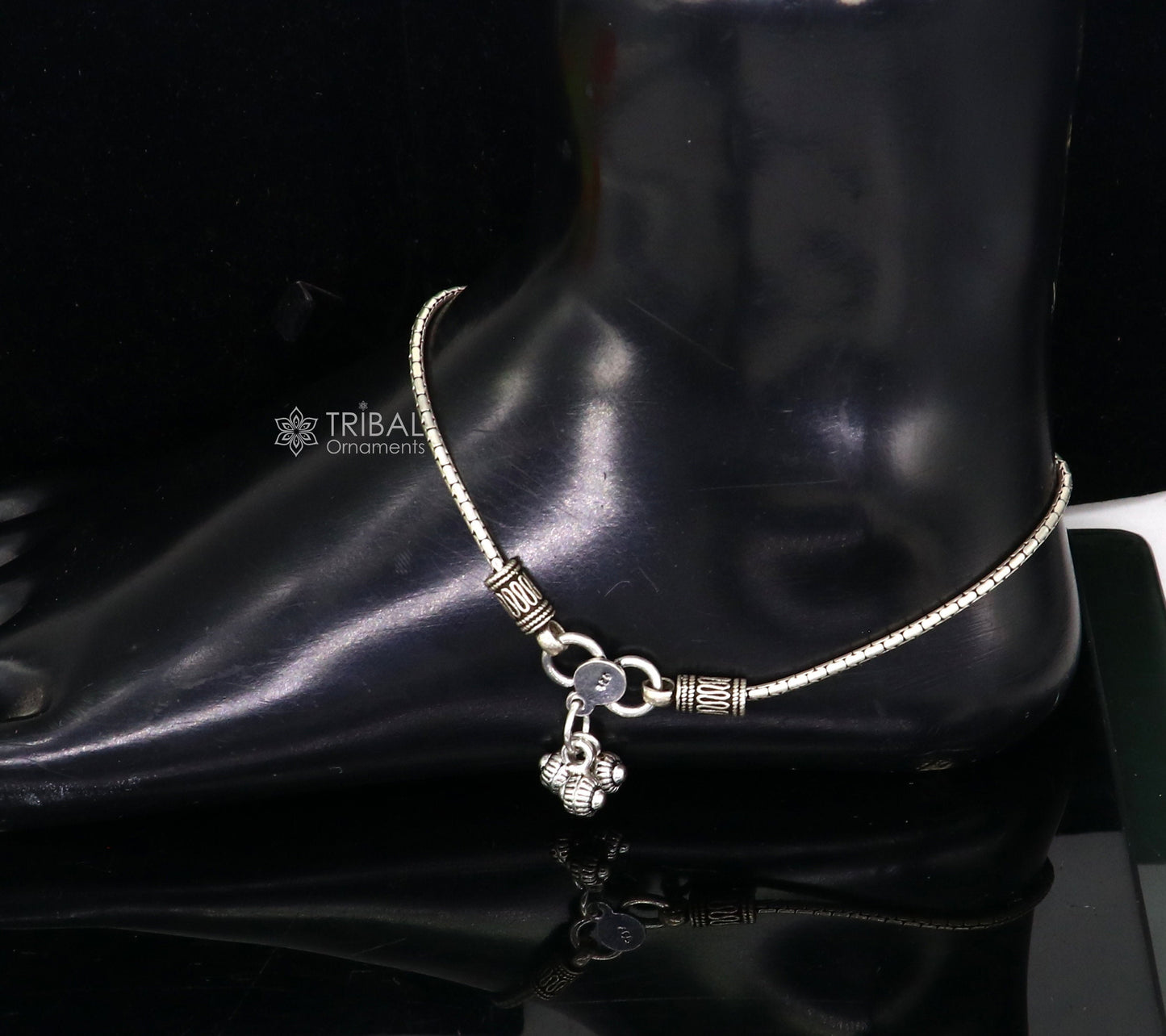 10.5" Vintage style plain chain anklet 925 sterling silver ankle bracelet, silver feet bracelet amazing belly dance jewelry ank593 - TRIBAL ORNAMENTS