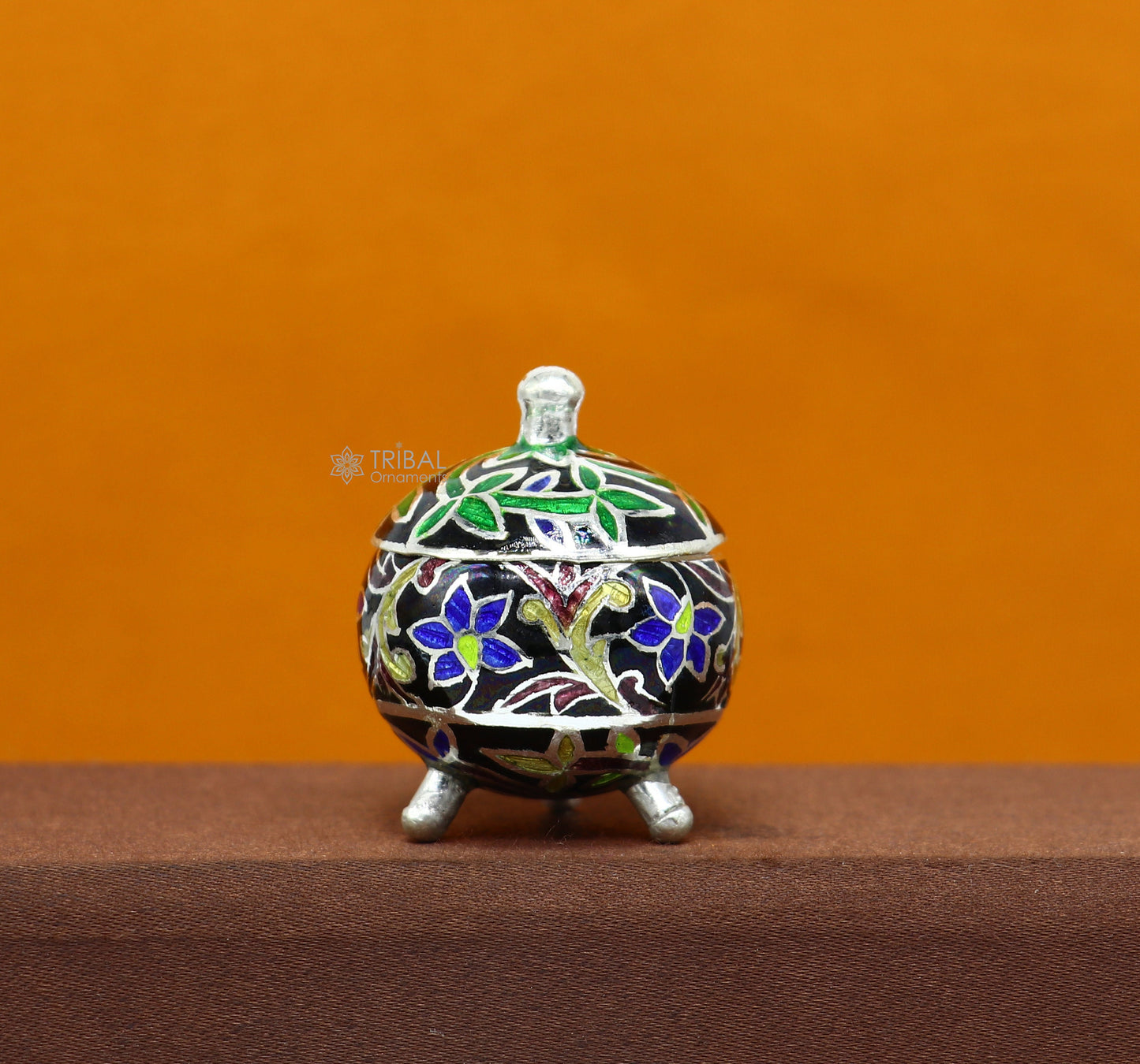 925 Sterling silver handmade fabulous trinket box, Silver container box, casket box, sindoor box, enamel work customized gifting box stb833 - TRIBAL ORNAMENTS