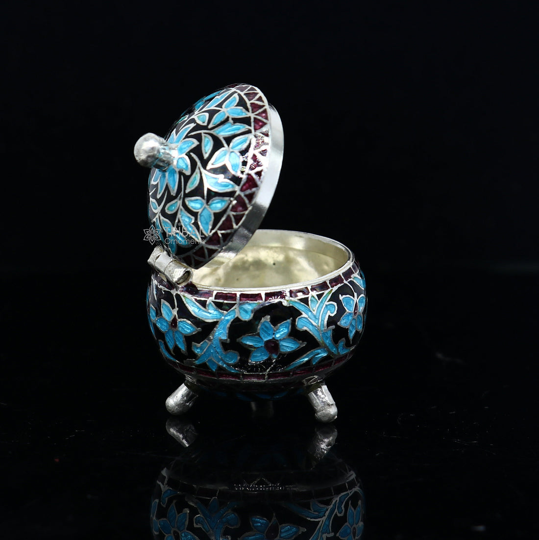 925 Sterling silver handmade fabulous trinket box, Silver container box, casket box, sindoor box, enamel work customized gifting box stb834 - TRIBAL ORNAMENTS