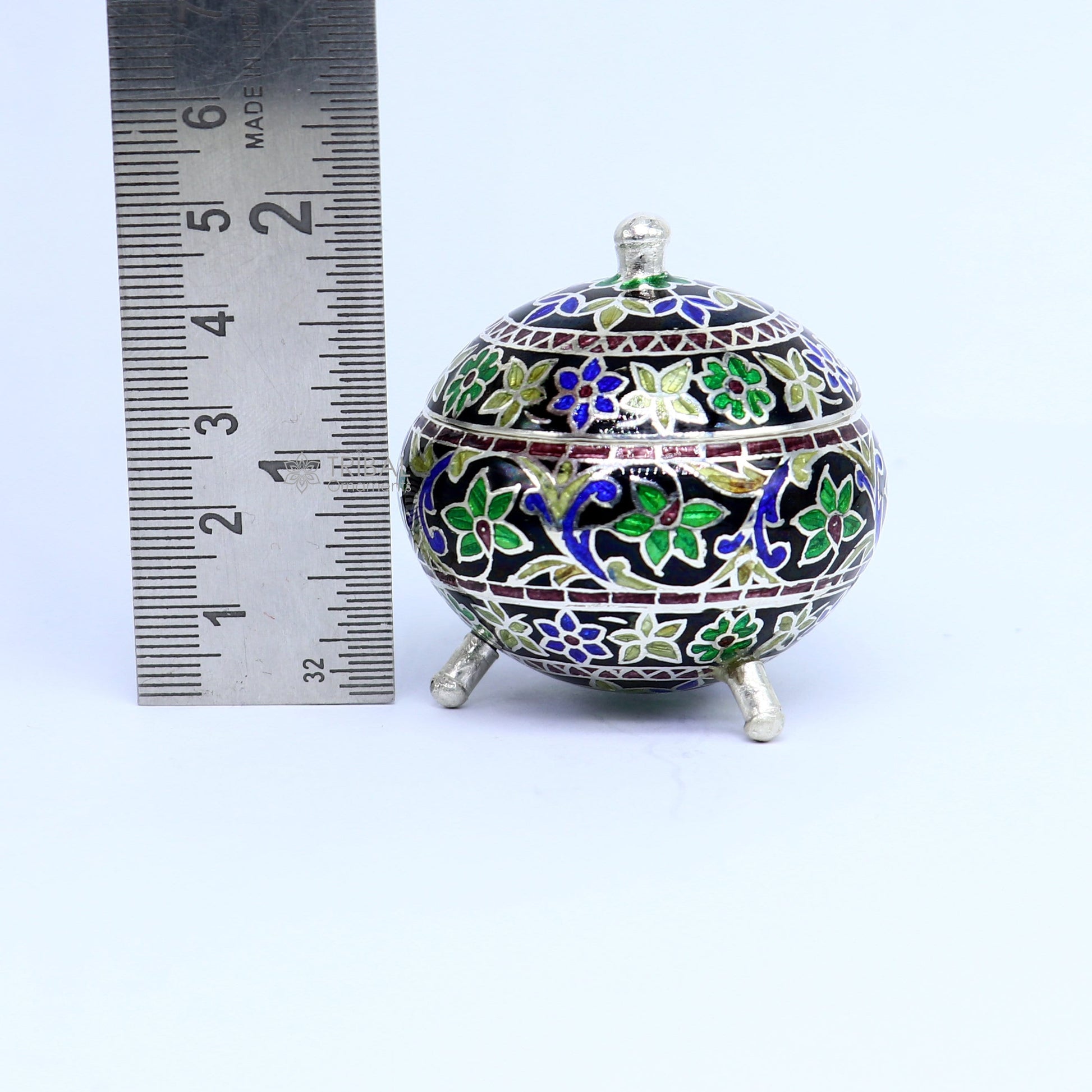 925 Sterling silver handmade fabulous trinket box, Silver container box, casket box, sindoor box, enamel work customized gifting box stb835 - TRIBAL ORNAMENTS