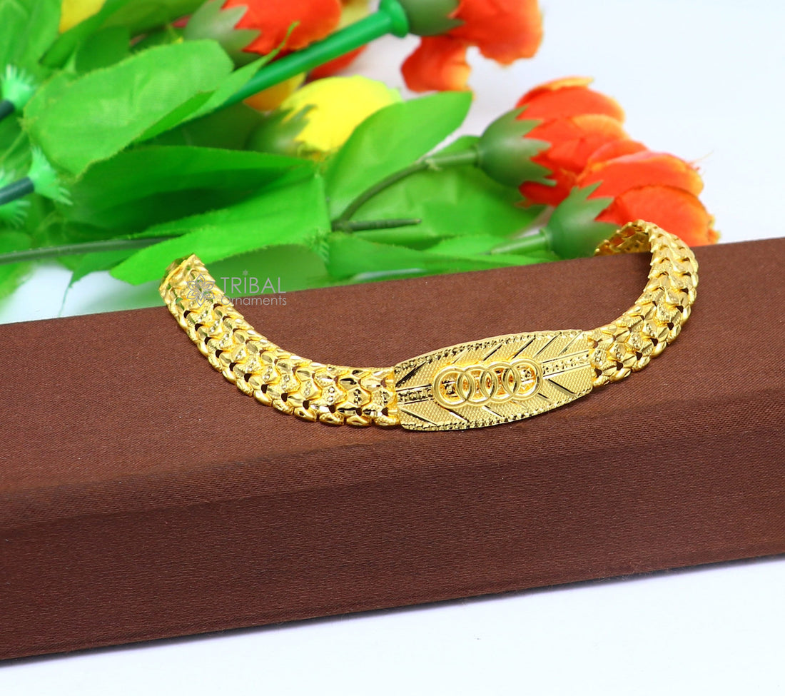 22kt yellow gold handmade unique chain AUDI bracelet unisex 91.6% gold purity stylish fancy bracelet jewelry best men's gifting gbr79 - TRIBAL ORNAMENTS