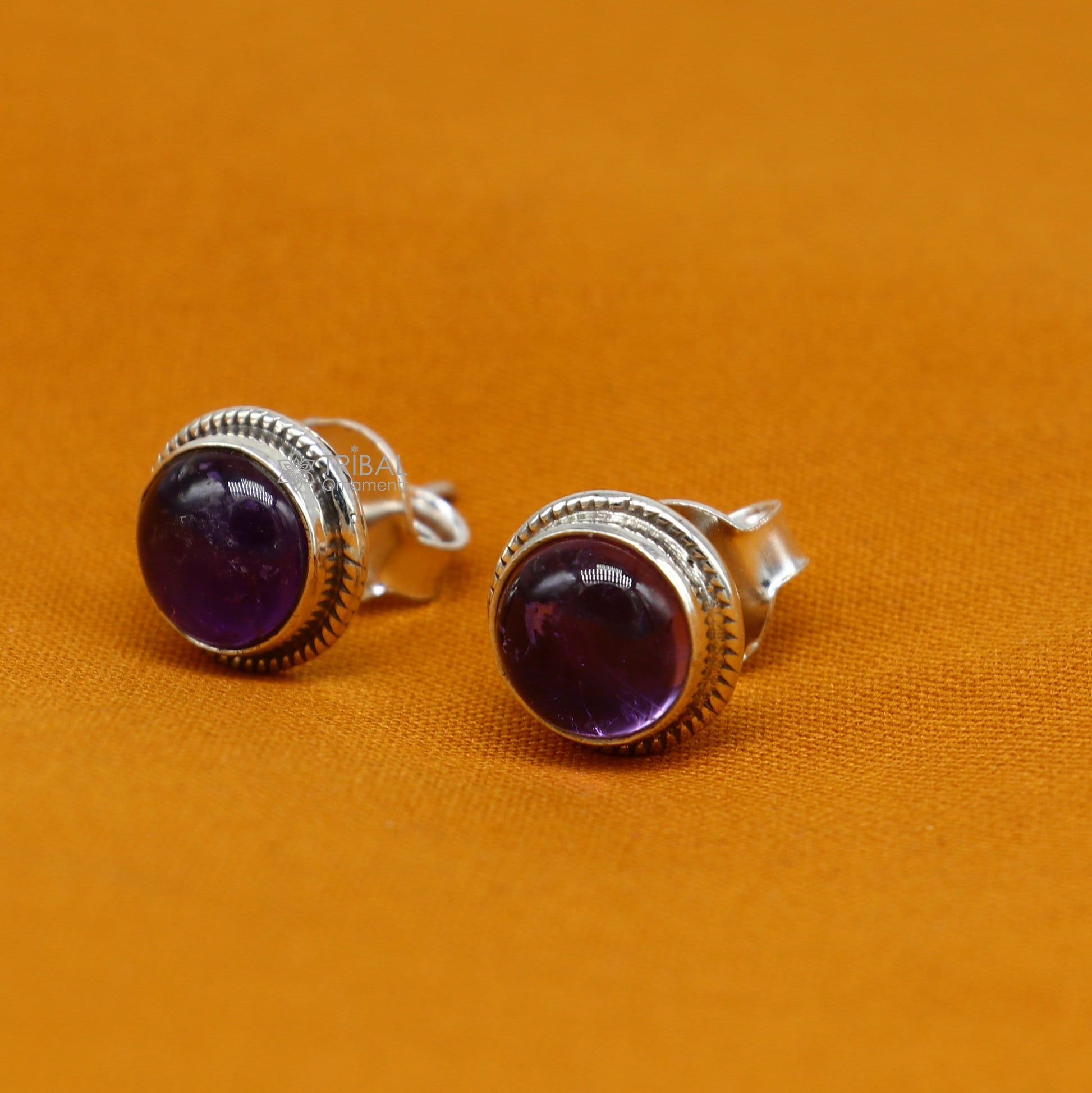 11MM round 925 sterling silver fabulous amethyst stone stud earrings, best unisex jewelry fancy earrings daily use jewelry collection s1220 - TRIBAL ORNAMENTS