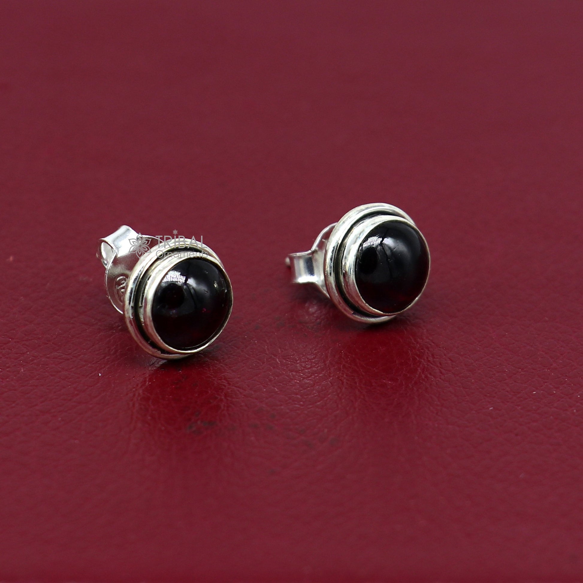 11MM round 925 sterling silver fabulous garnet stone stud earrings, best unisex jewelry fancy earrings daily use jewelry collection s1221 - TRIBAL ORNAMENTS