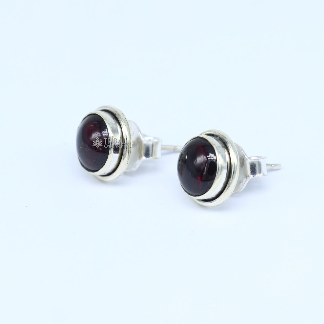 11MM round 925 sterling silver fabulous garnet stone stud earrings, best unisex jewelry fancy earrings daily use jewelry collection s1221 - TRIBAL ORNAMENTS