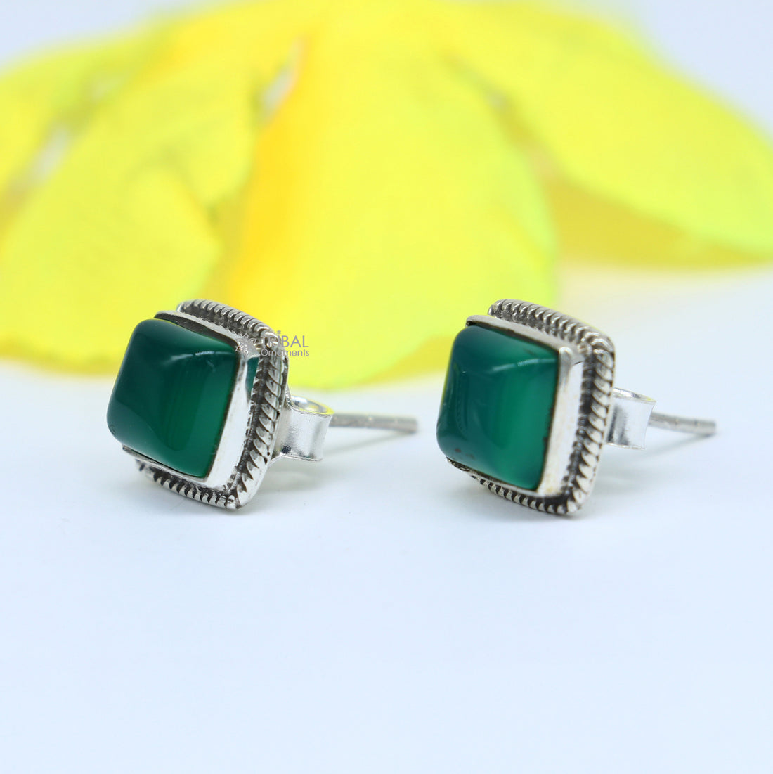 10MM 925 sterling silver fabulous green onyx stone square shape stud earrings, best unisex jewelry fancy earrings daily use jewelry s1225 - TRIBAL ORNAMENTS