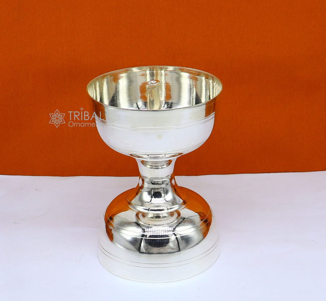 925 sterling silver handmade elegant oil lamp, silver home temple utensils, silver diya, deepak, silver utensil, silver puja article su1188 - TRIBAL ORNAMENTS