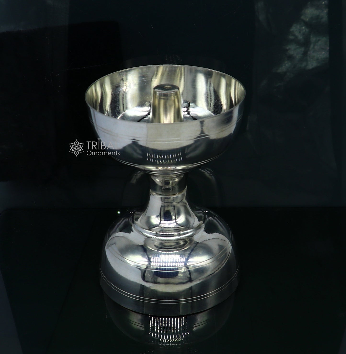 925 sterling silver handmade elegant oil lamp, silver home temple utensils, silver diya, deepak, silver utensil, silver puja article su1188 - TRIBAL ORNAMENTS